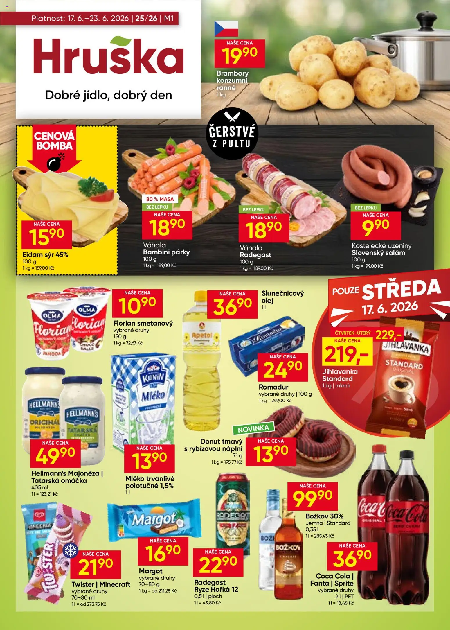 Hruška leták od 17.06.2026 | Strana: 1 | Produkty: Párky, Coca cola, Eidam, Radegast