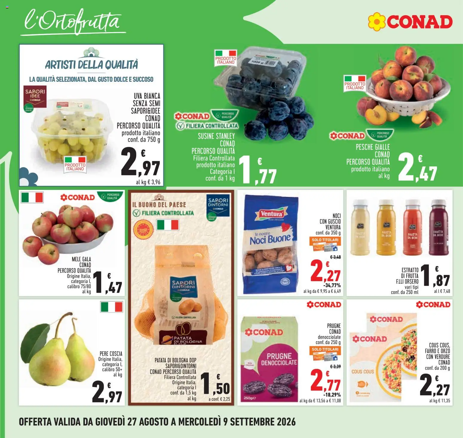 Volantino Conad del 27/08/2026 | Pagina: 10 | Prodotti: Pere, Verdure, Cous cous, Susine