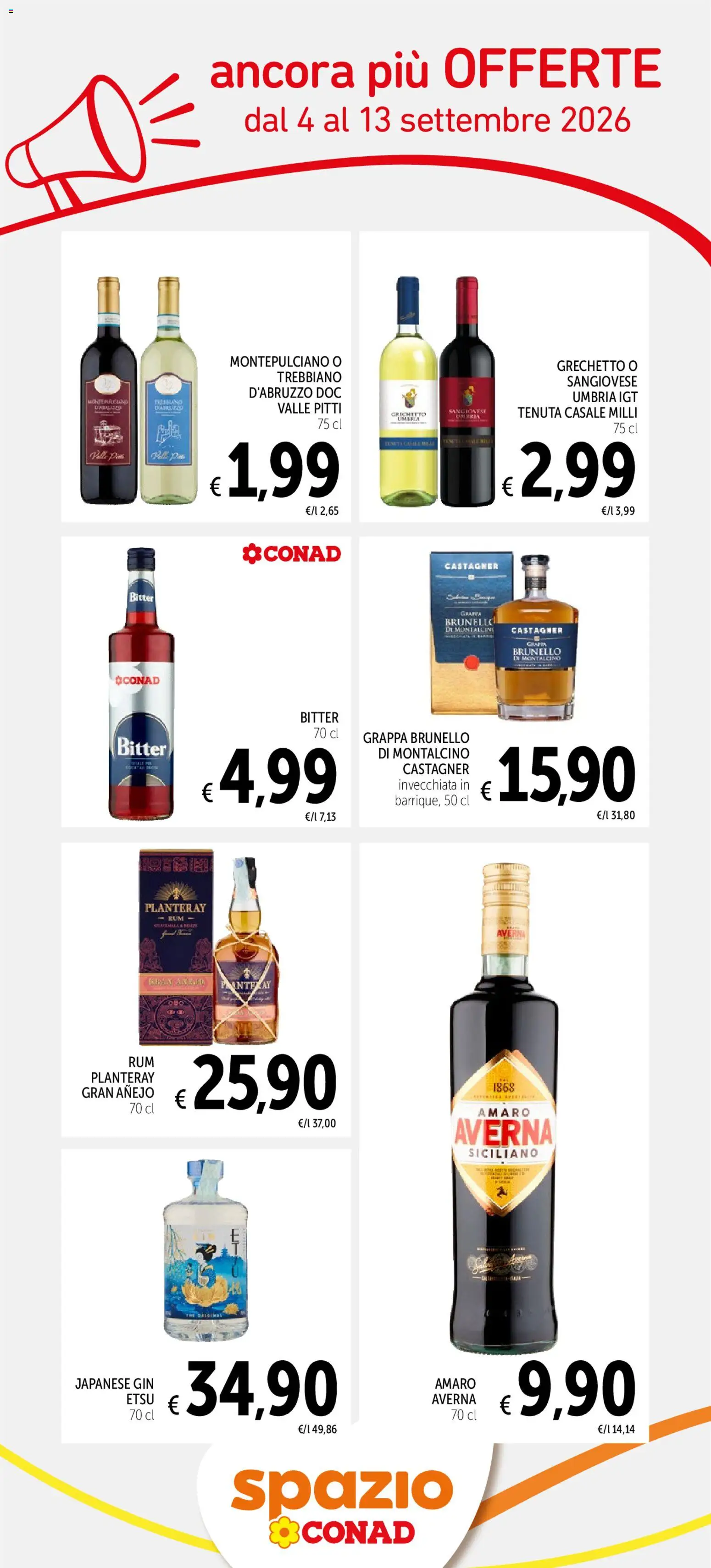 Volantino Spazio Conad del 04/09/2026 | Pagina: 2 | Prodotti: Gin, Grappa, Amaro