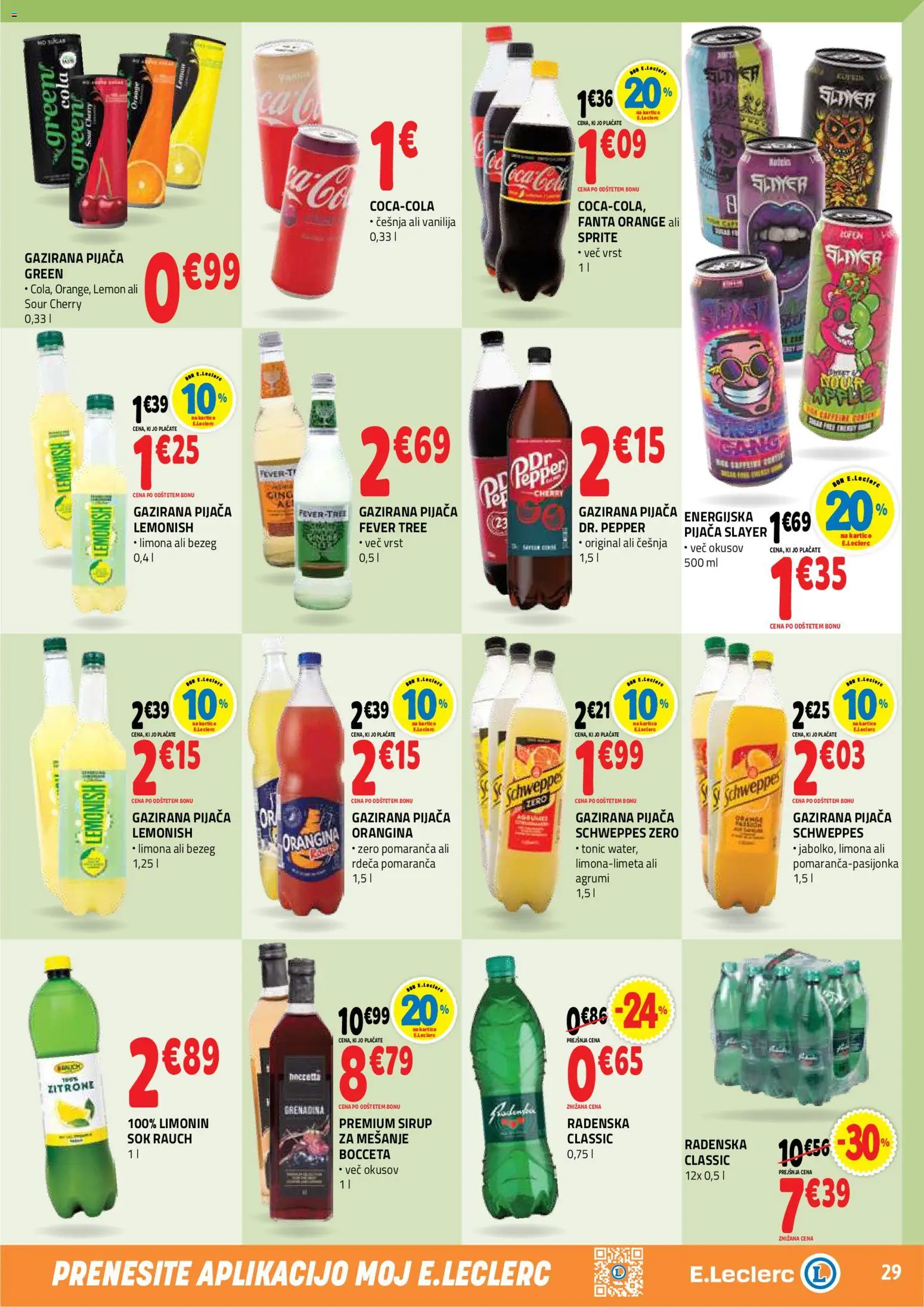 Novi E.leclerc katalog ponudbe – veljaven od 28.10.2026 | Stran: 29 | Izdelki: Fanta, Sprite, Sok, Limona