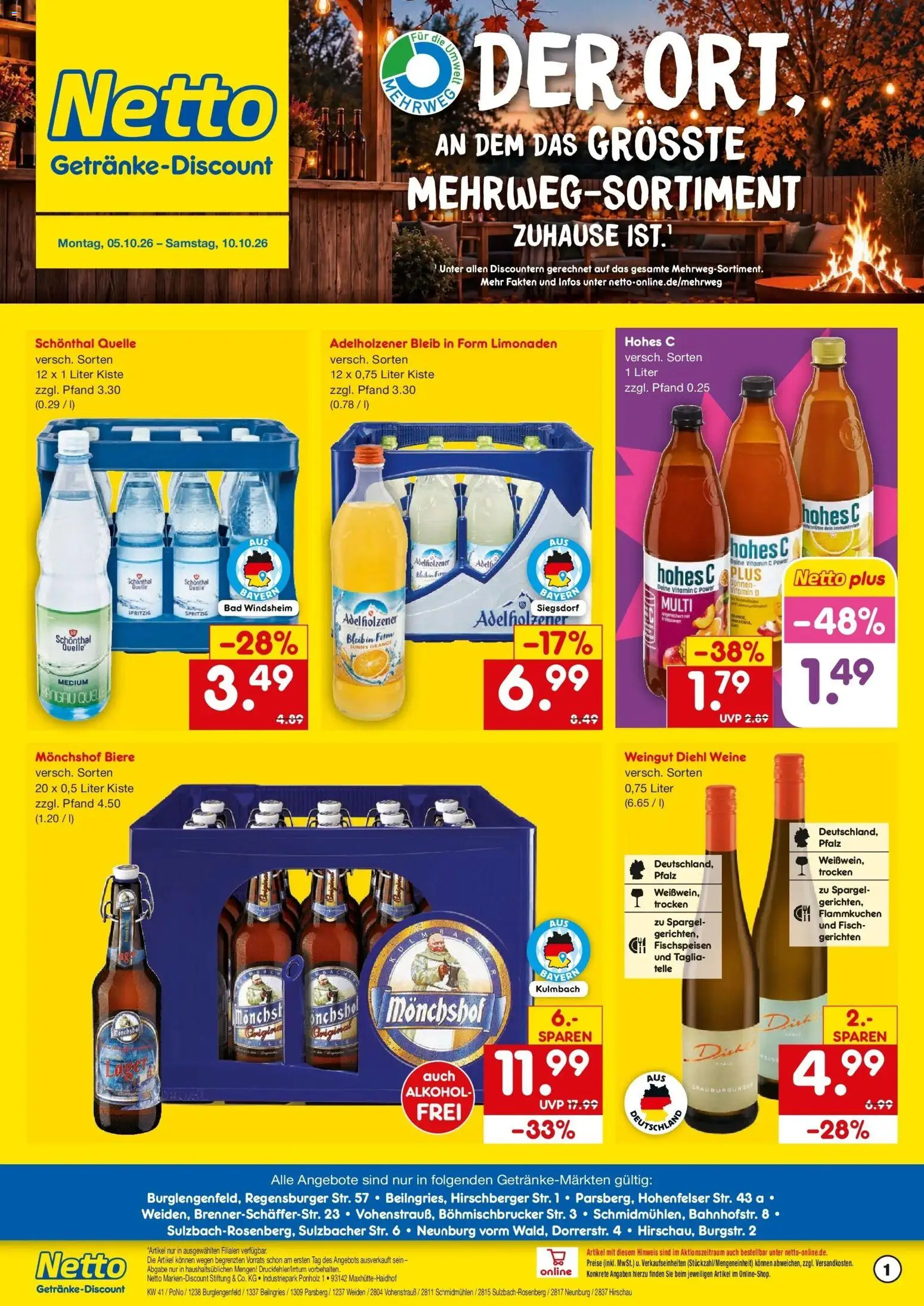 Netto Marken-Discount Prospekt Sulzbach-Rosenberg (ab 05.10.2026) » Angebote | Seite: 1 | Produkte: Monchshof, Spargel, Alkohol, Hohes c