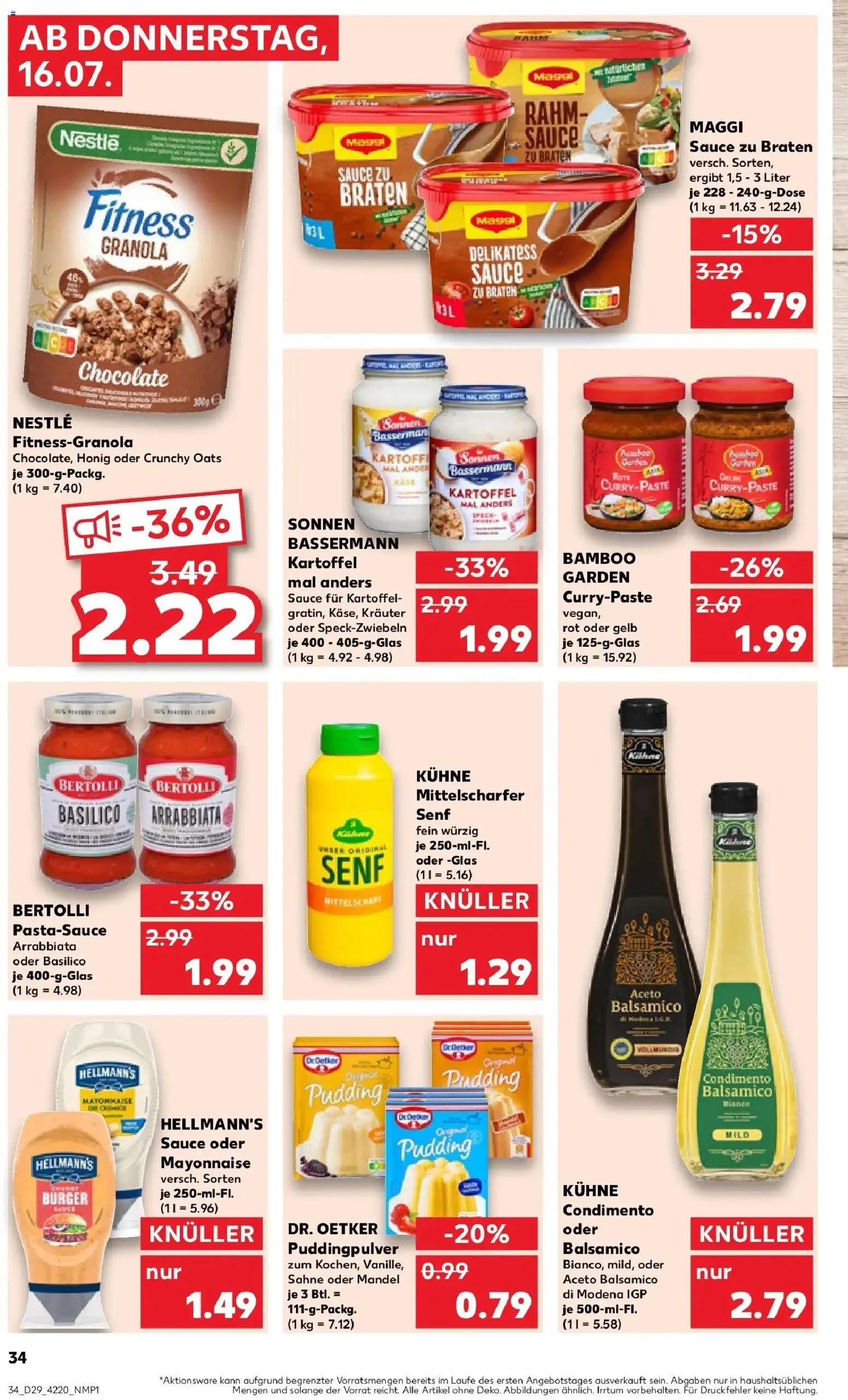 Kaufland Prospekt Köln – gültig ab 16.07.2026 | Seite: 34 | Produkte: Balsamico, Burger, Pudding, Sahne