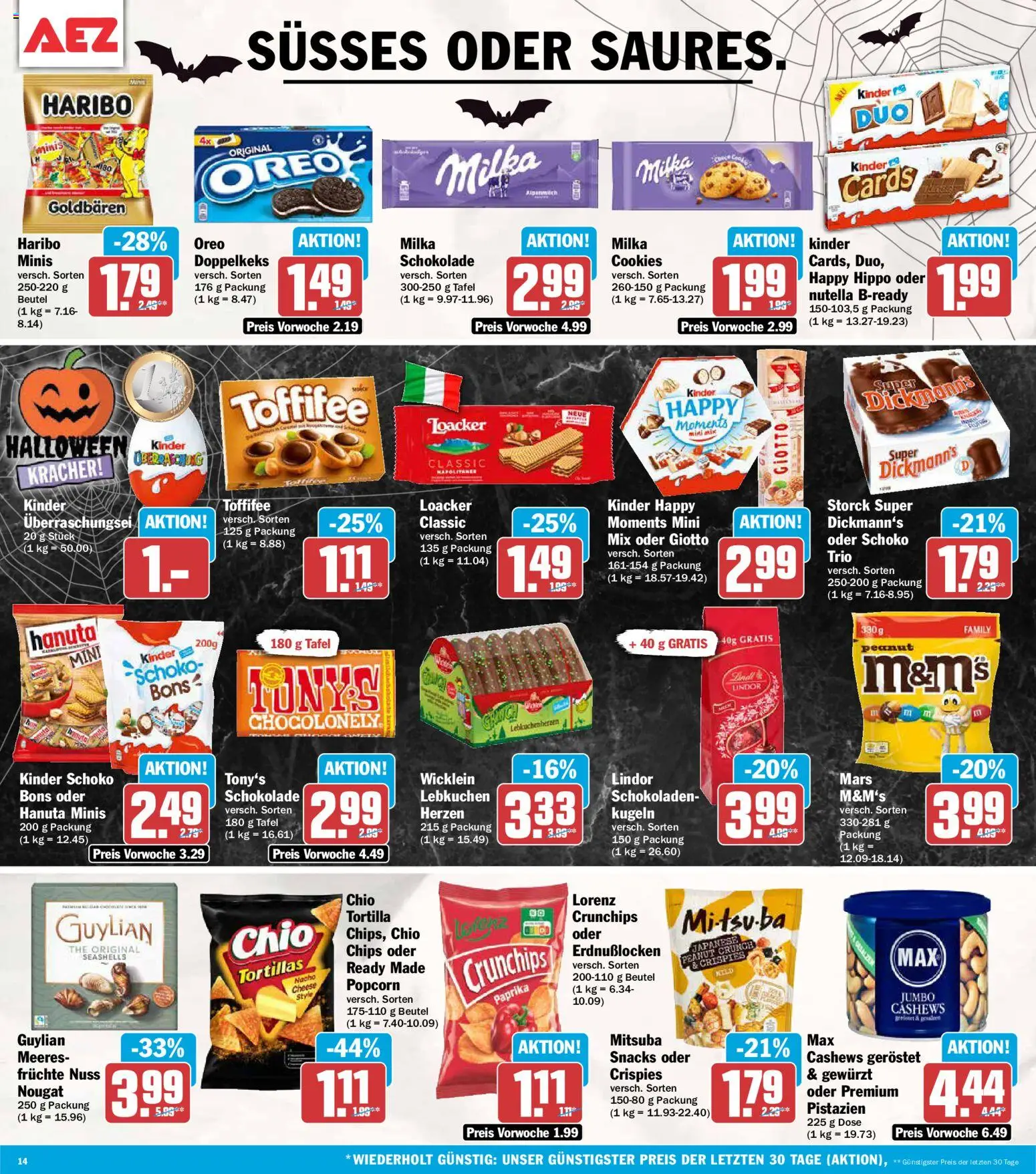 AEZ Prospekt – gültig ab 26.10.2026 | Seite: 14 | Produkte: Tortillas, Haribo, M&M's, Milka