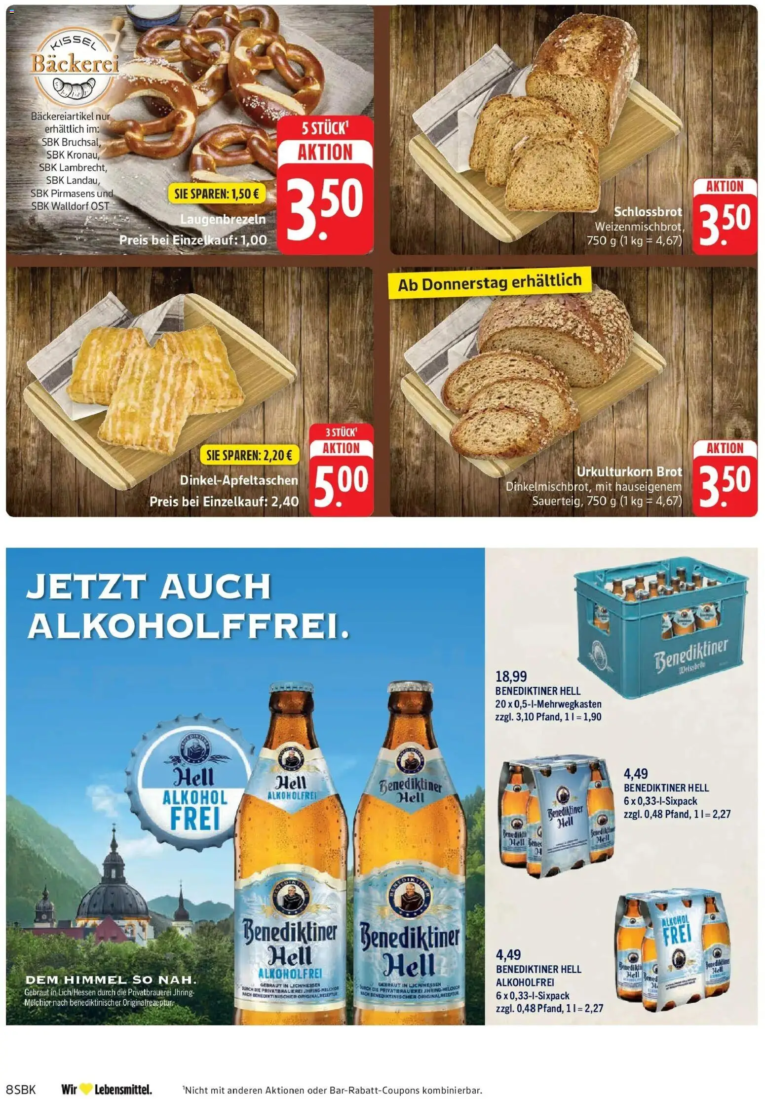Edeka Prospekt Pirmasens – gültig ab 27.07.2026 | Seite: 8 | Produkte: Bäckerei, Benediktiner hell, Brot