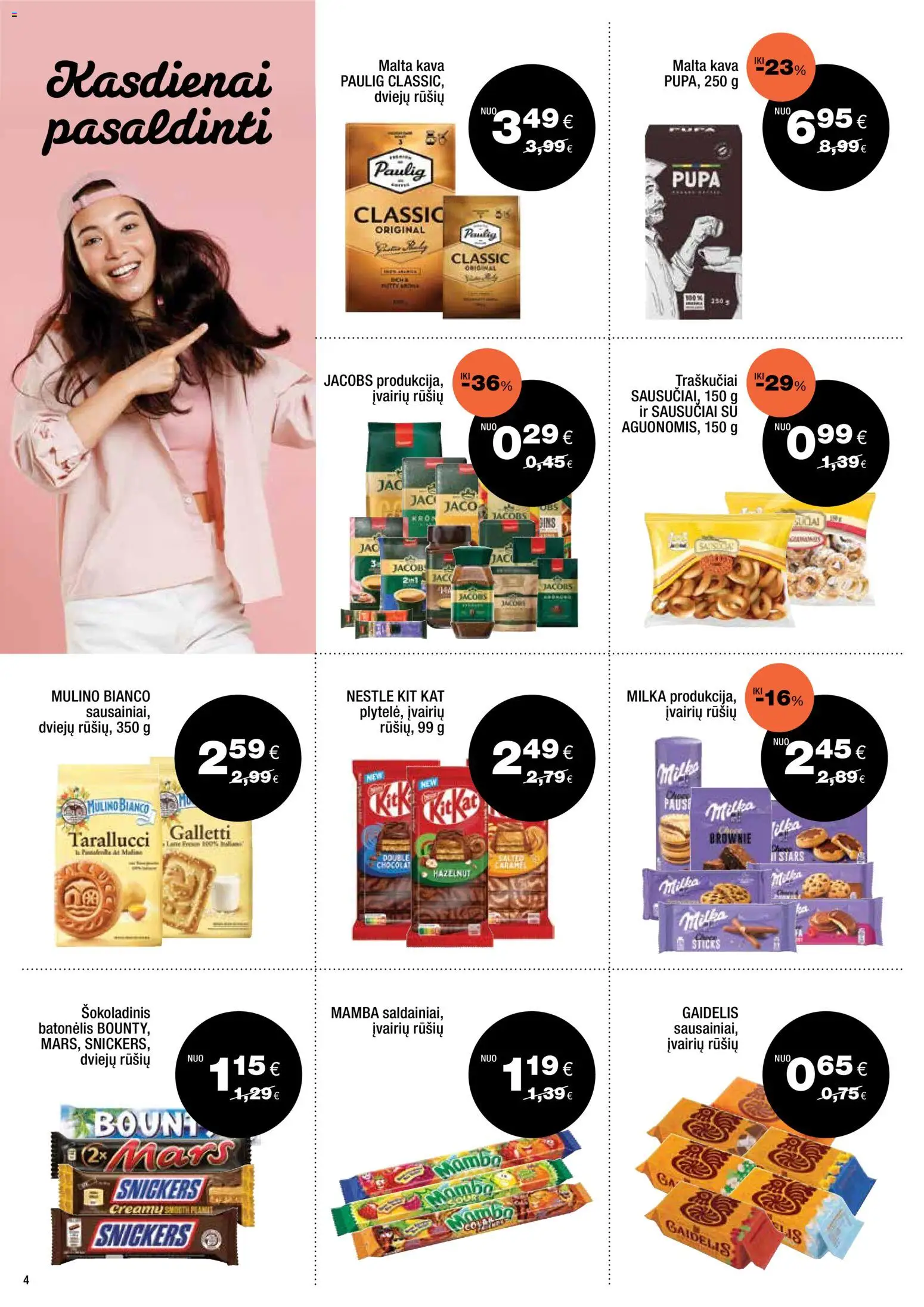 Express market akcijos nuo 2026.07.12 | Puslapis: 4 | Prekių: Kava, Šokoladinis batonėlis, Saldainiai, Traškučiai