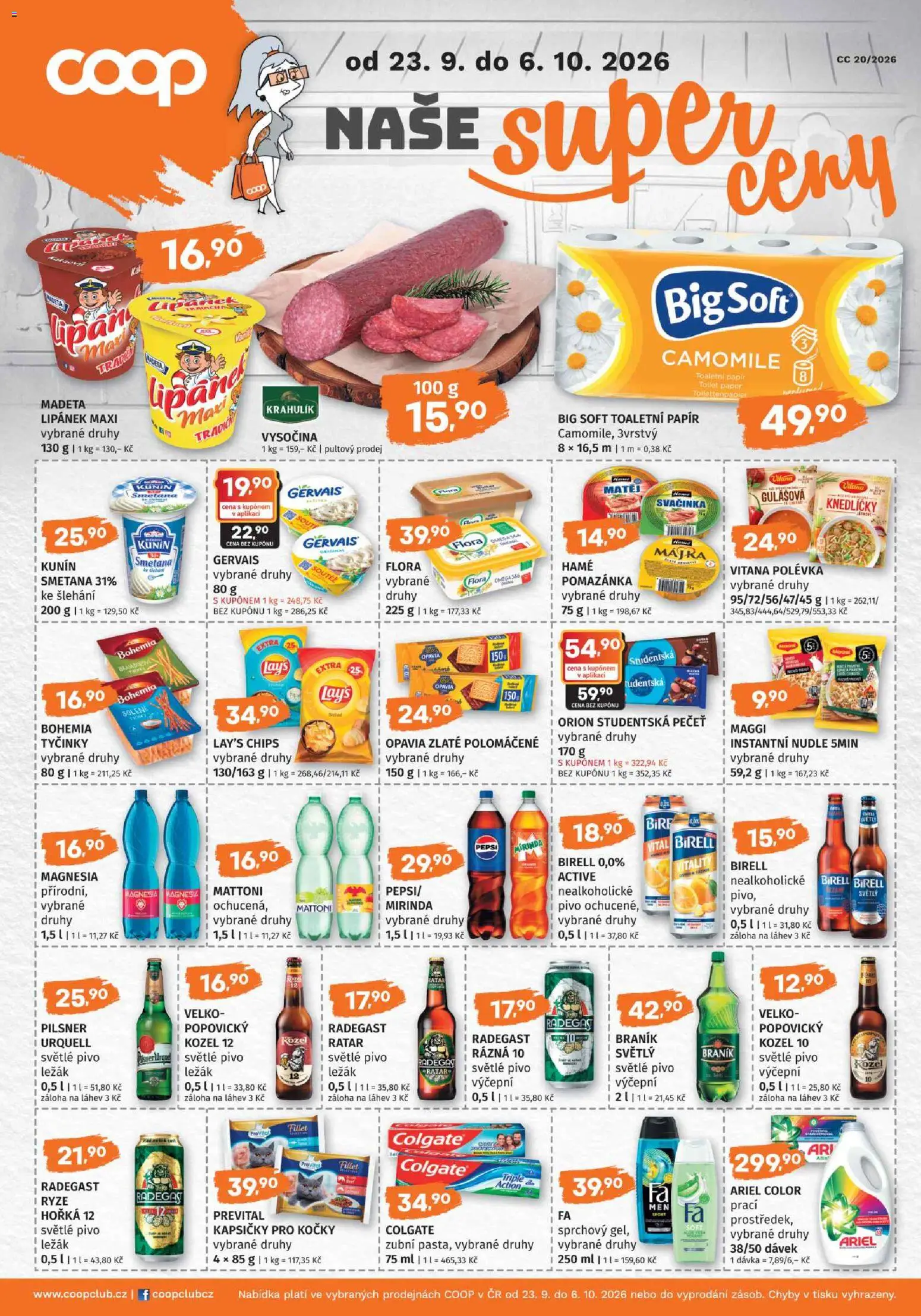Konzum leták od 23.09.2026 | Strana: 4 | Produkty: Pepsi, Smetana, Mirinda, Studentská pečeť