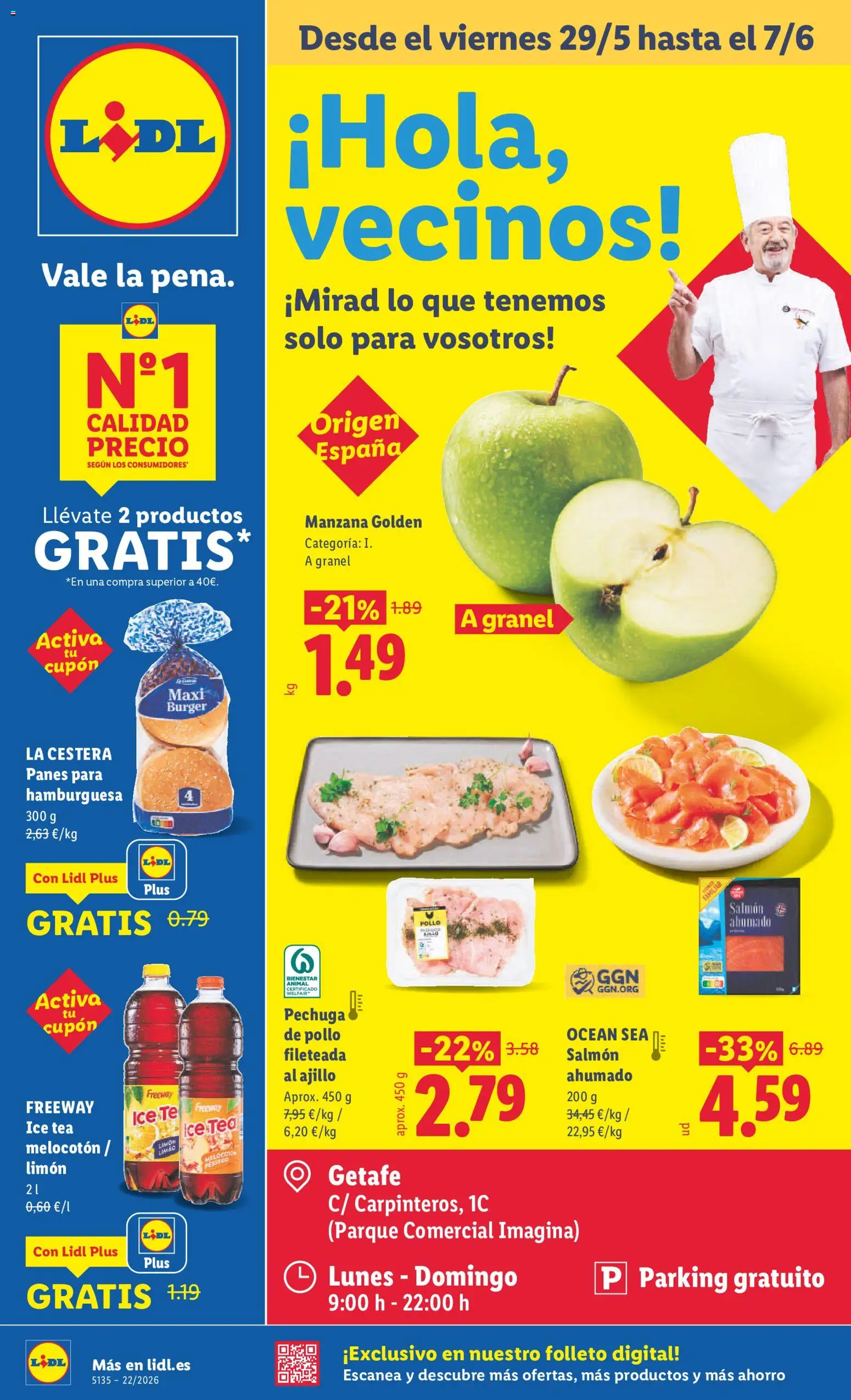 Lidl folleto │ válido desde el 29.05.2026 | Página: 1 | Productos: Manzana, Té, Salmón ahumado, Σοκολατούχο γάλα