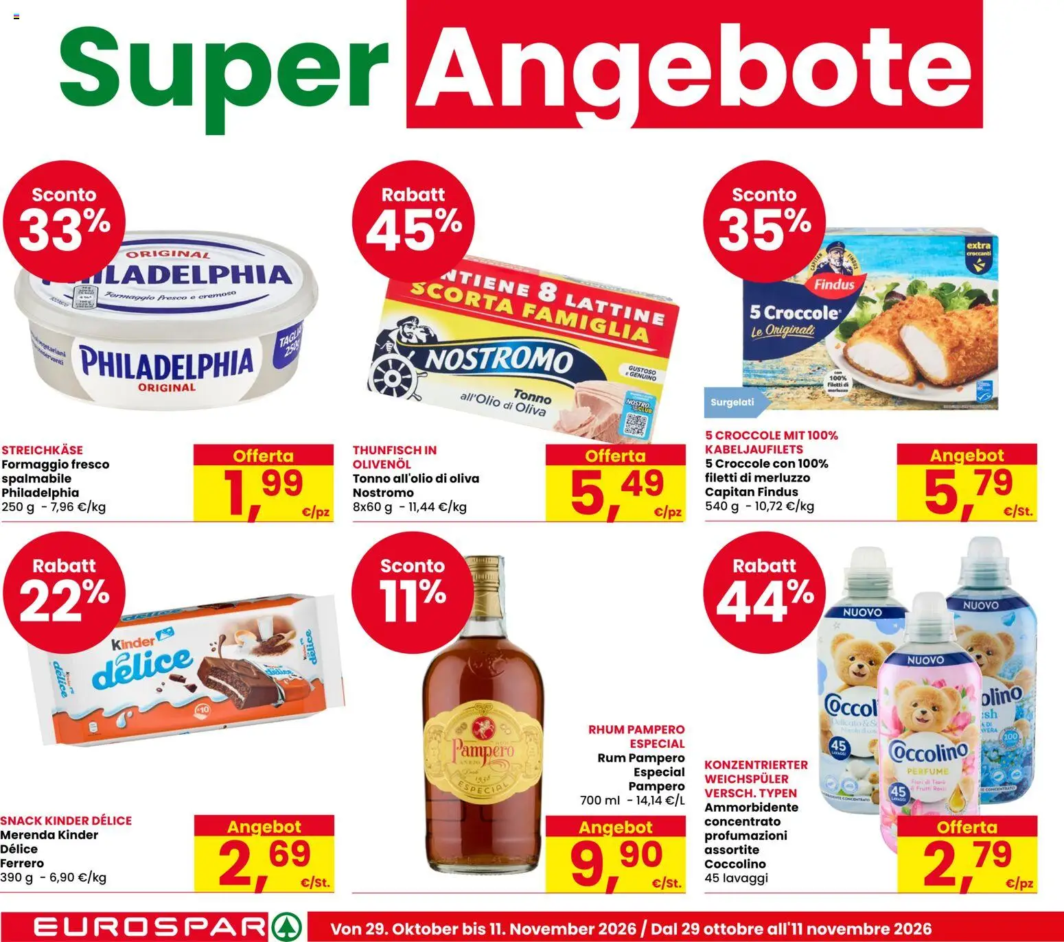 Volantino Eurospar del 29/10/2026 | Pagina: 4 | Prodotti: Ammorbidente, Merluzzo, Rum, Tonno