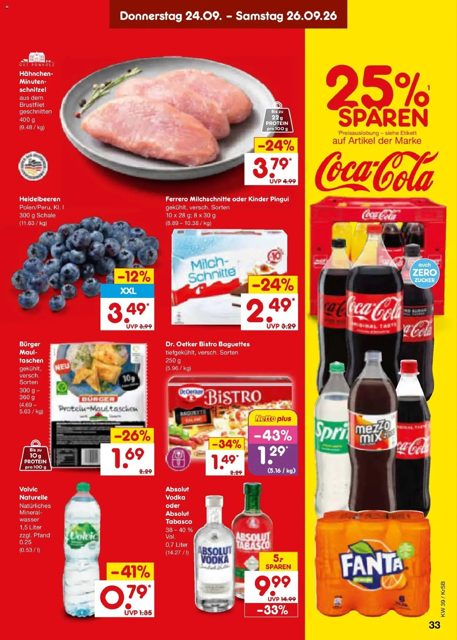 Netto Marken-Discount Prospekt Baesweiler – gültig ab 21.09.2026 | Seite: 47 | Produkte: Hahnchen, Heidelbeeren, Wasser, Zucker