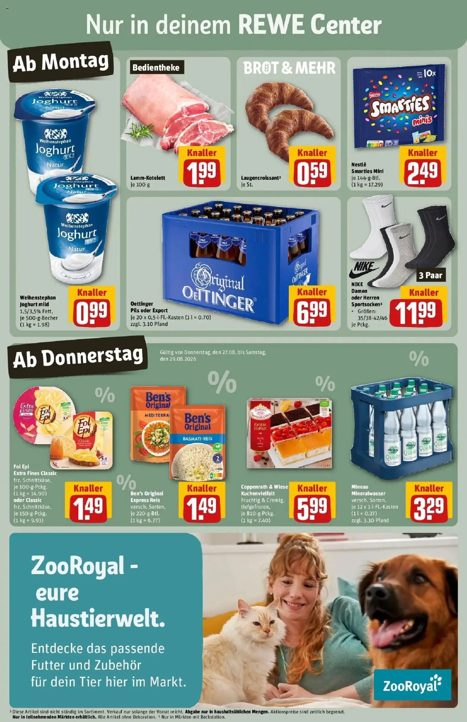 REWE Prospekt ab 24.08.2026 zum Blättern » Angebote | Seite: 3 | Produkte: Basmatireis, Joghurt, Mineralwasser, Brot