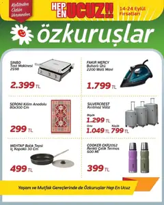 14 Eylül 2026 tarihinden itibaren geçerli olan Özkuruşlar kataloğu önizlemesi | Sayfa: 16 | Ürünler: Tost makinesi, Balık, Termos, Tepsi