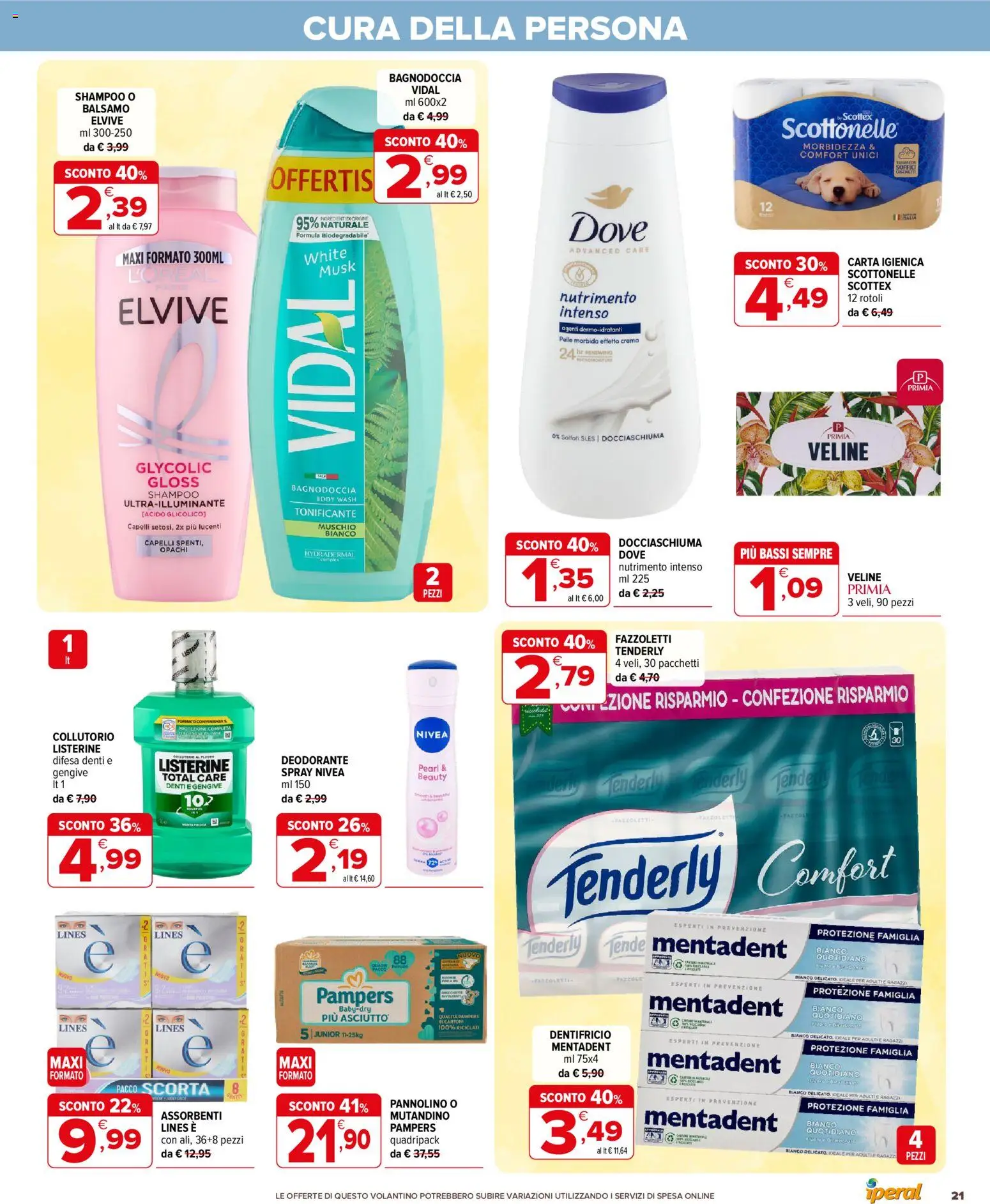 Volantino Iperal del 17.06.2026 | Pagina: 21 | Prodotti: Crema, Collutorio, Fazzoletti, Pampers