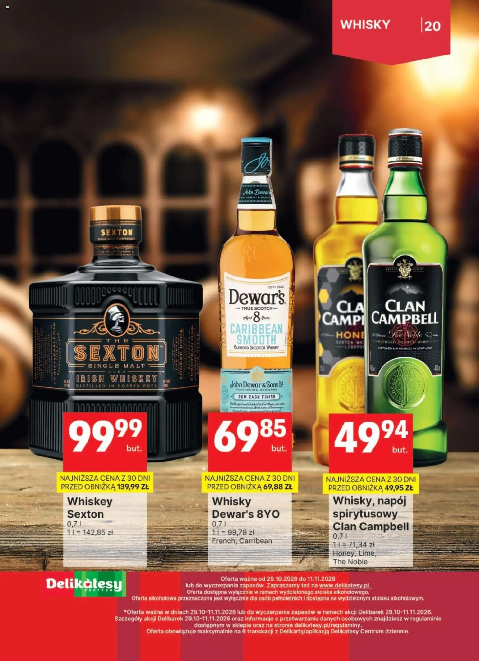 Delikatesy Centrum gazetka - DeliBarek od 29.10.2026 | Strona: 20 | Produkty: Scotch whisky, Delikatesy, Finish, Whisky