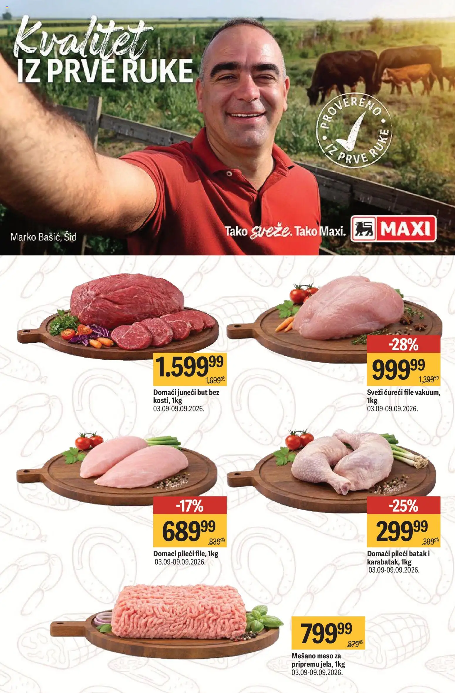 Maxi katalog - važi od 03.09.2026 | Strana: 5 | Proizvode: Juneći but, Ćureći file, Pileći batak, Meso