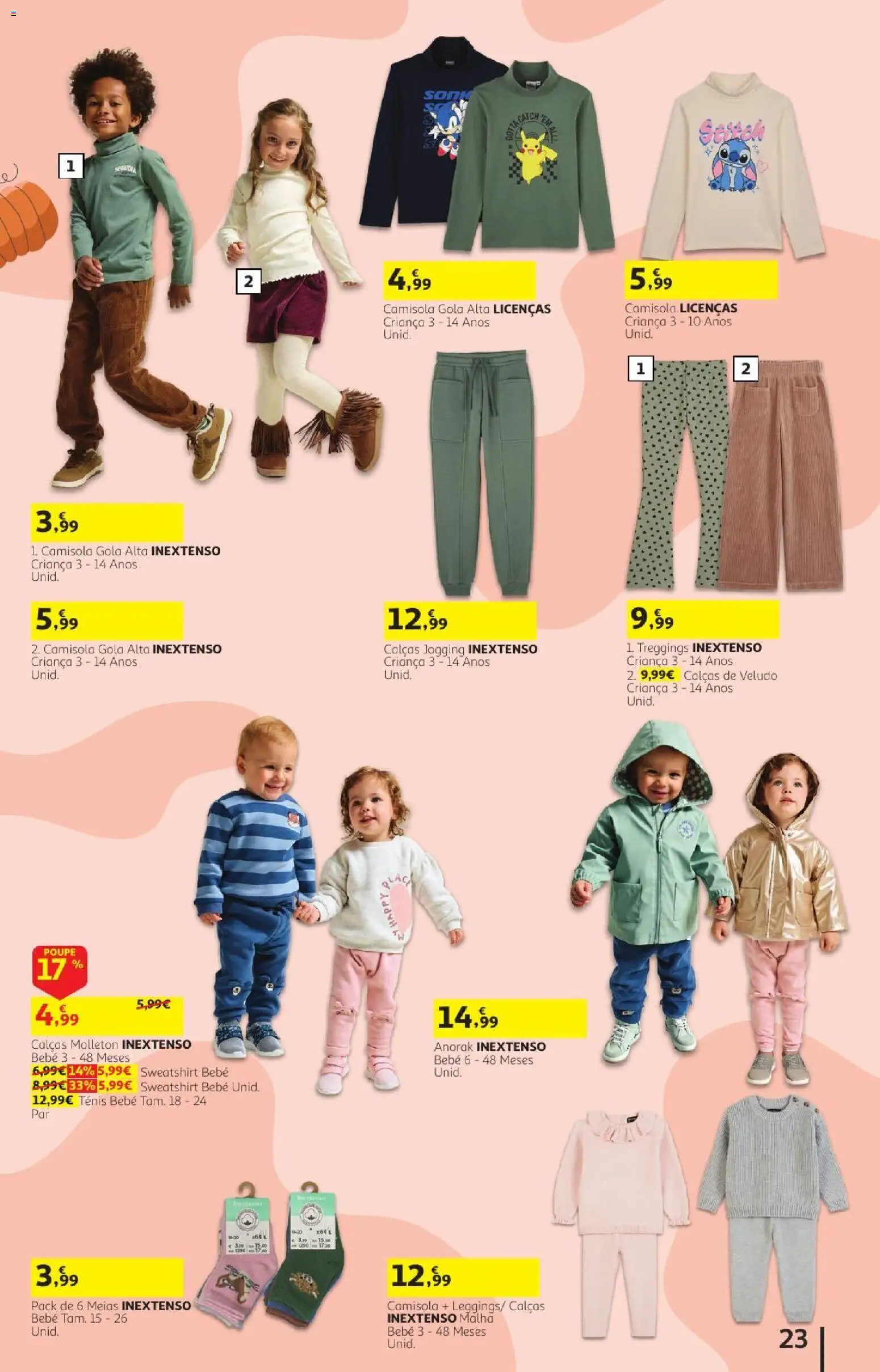 Auchan folheto Preços redondos │ válido de 07/10/2026 | Página: 23 | Produtos: Sweatshirt, Calças, Camisola, Meias