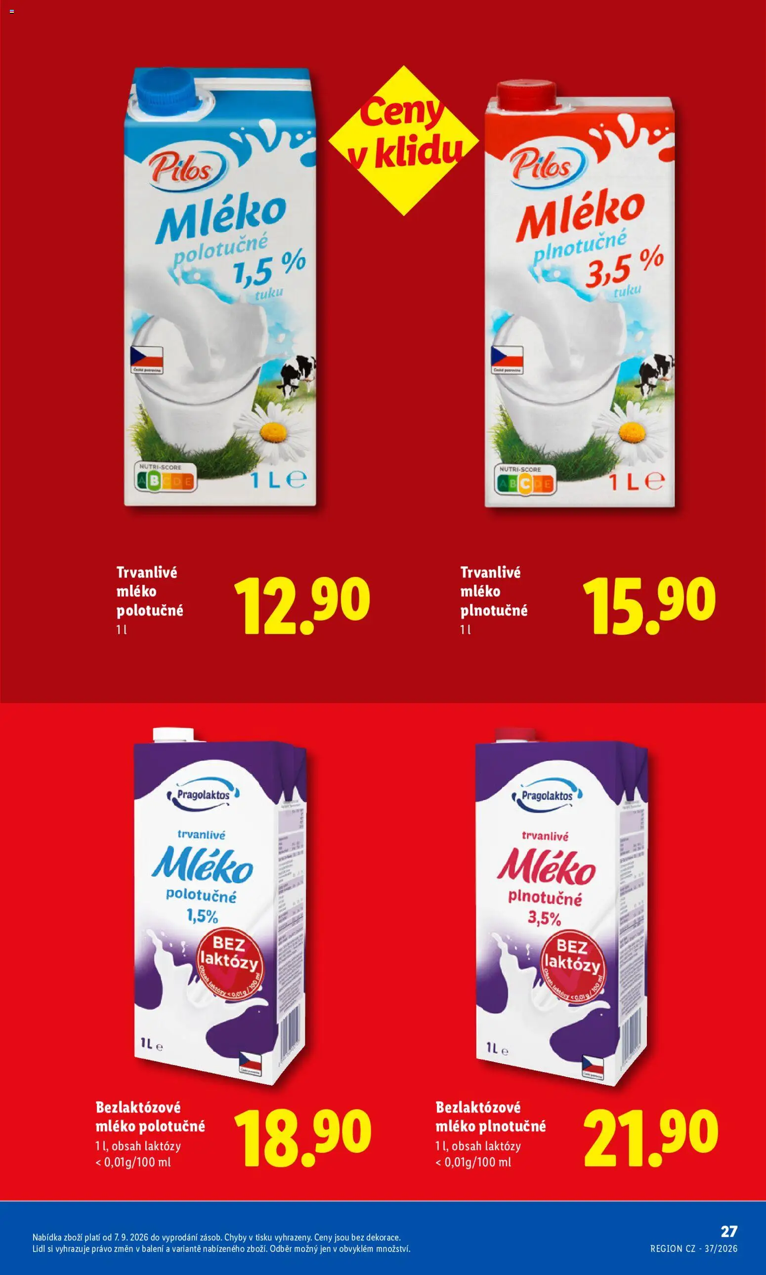 Lidl leták - Pro čistou domácnost máme všechno od 07.09.2026 | Strana: 27 | Produkty: Mléko plnotučné, Mléko polotučné, Mléko, Trvanlivé mléko