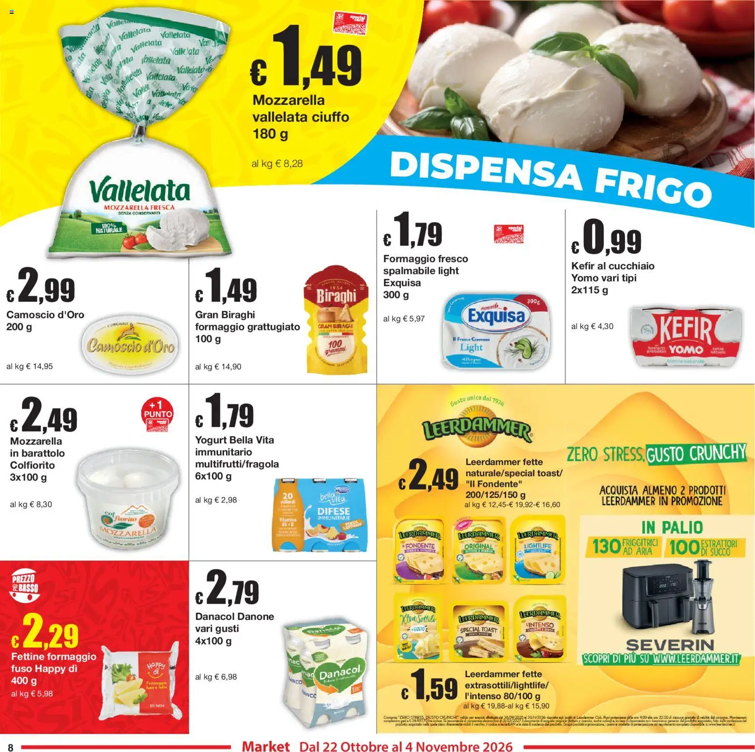 Volantino Sì con Te del 22/10/2026 | Pagina: 8 | Prodotti: Formaggio grattugiato, Succo, Mozzarella, Basso