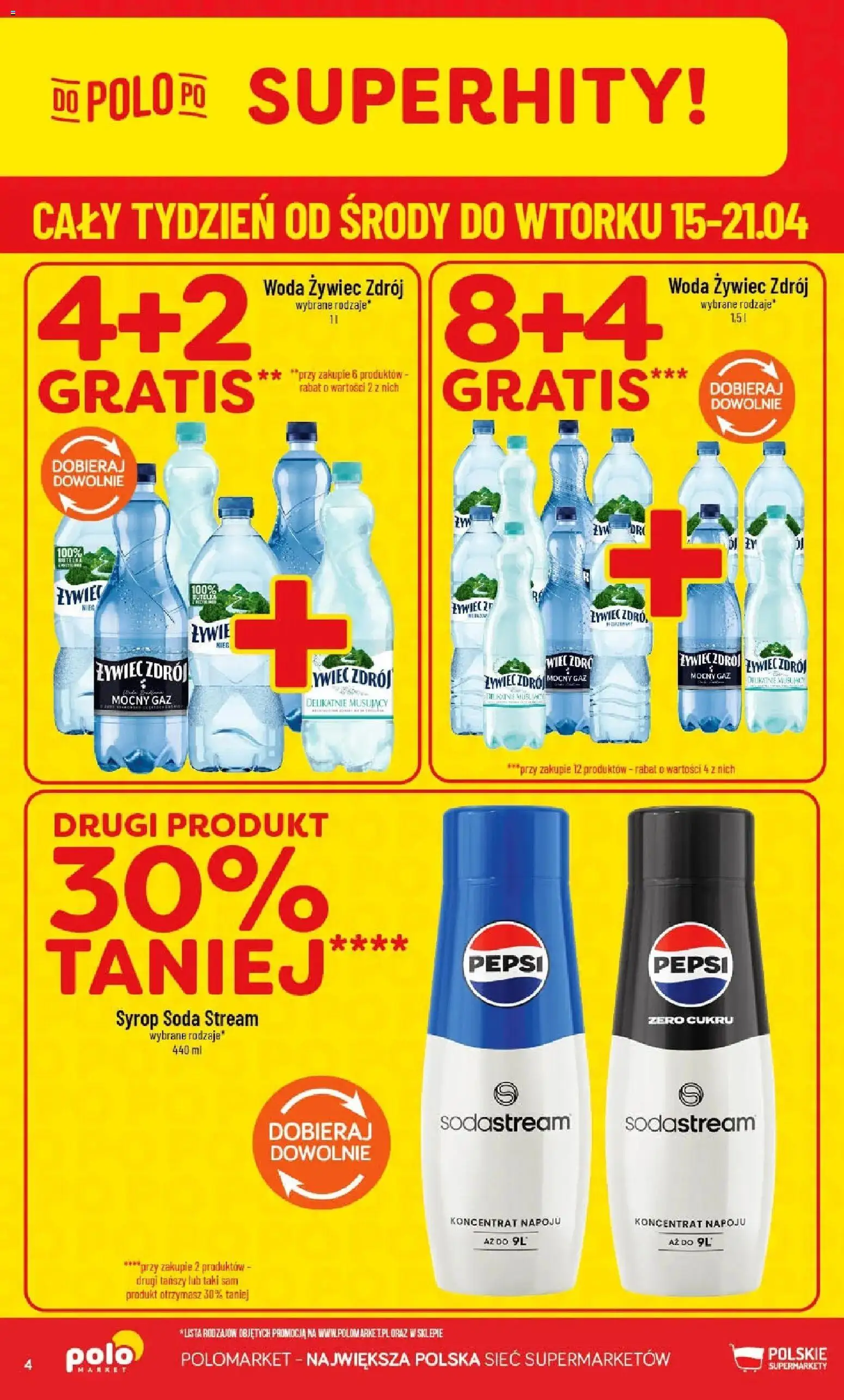 POLOmarket gazetka od 15.04.2026 | Strona: 4 | Produkty: Syrop, Woda żywiec, Woda, Sodastream