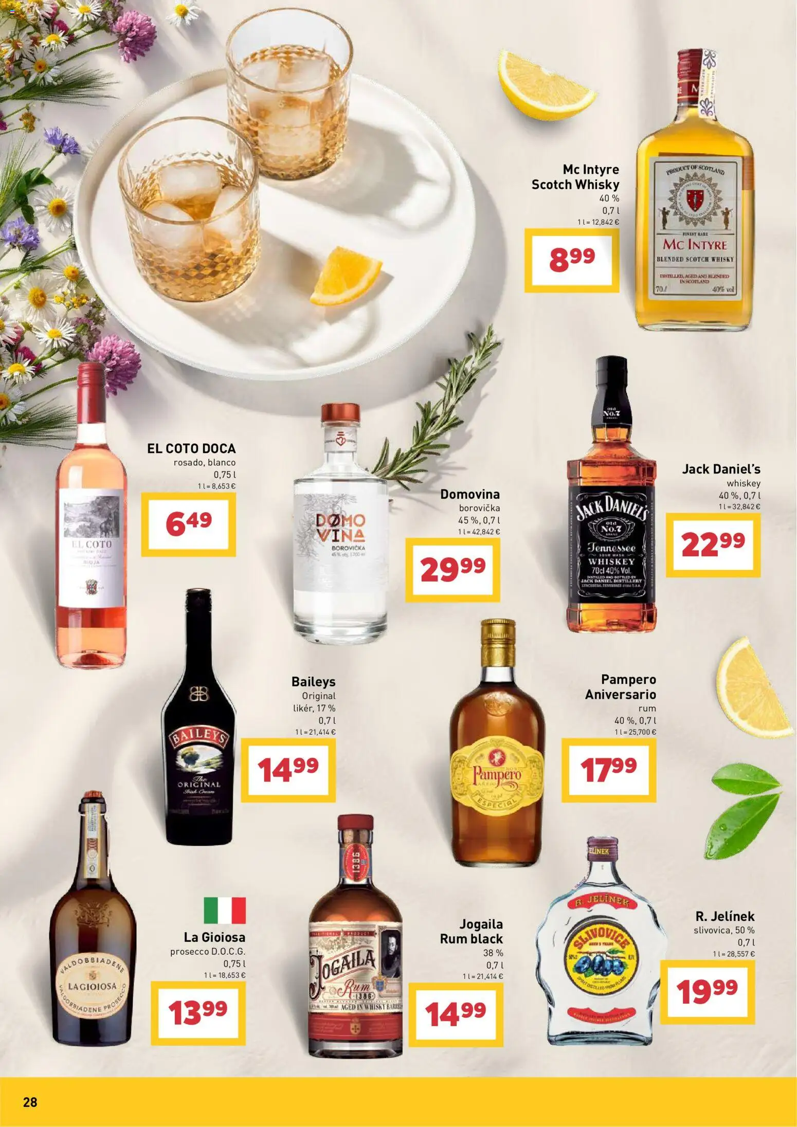 Nové Billa akcie – leták je platný od 17.06.2026 | Strana: 28 | Produkty: Prosecco, Whisky, Baileys, Jack Daniel's