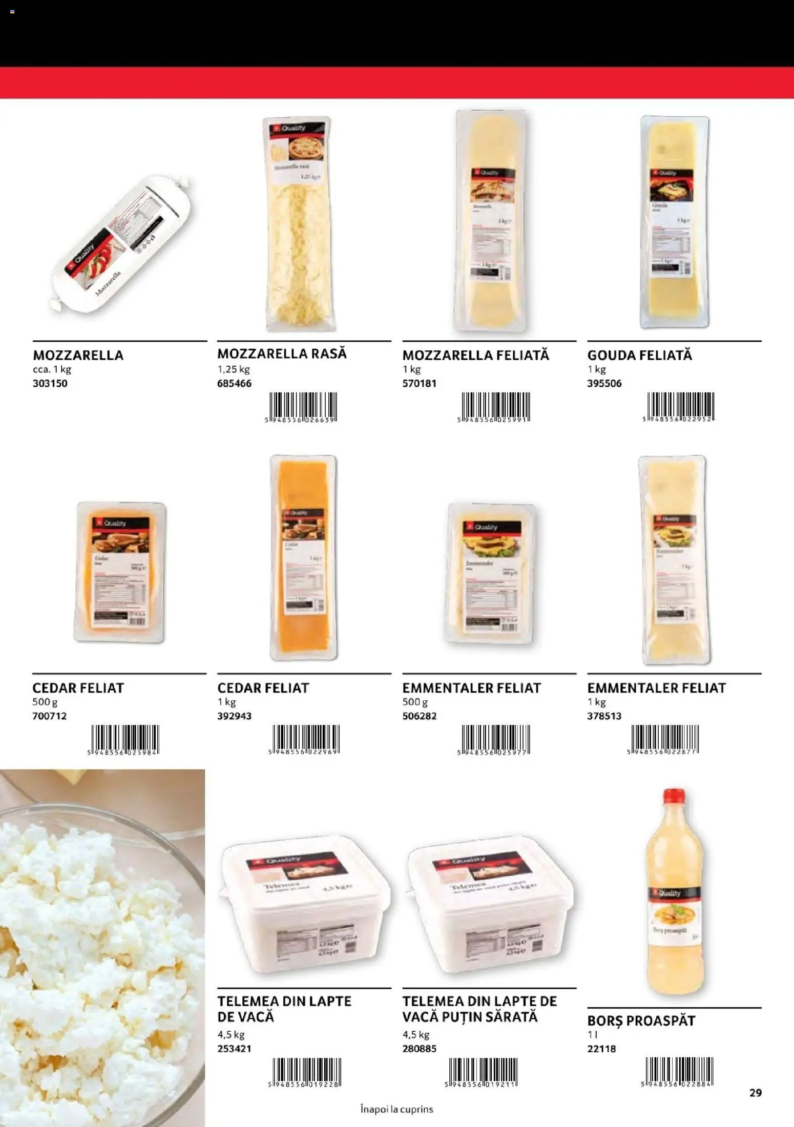 Noul catalog Selgros – valabil de la 01.08.2026 | Pagină: 29 | Produse: Borș, Mozzarella, Lapte, Gouda