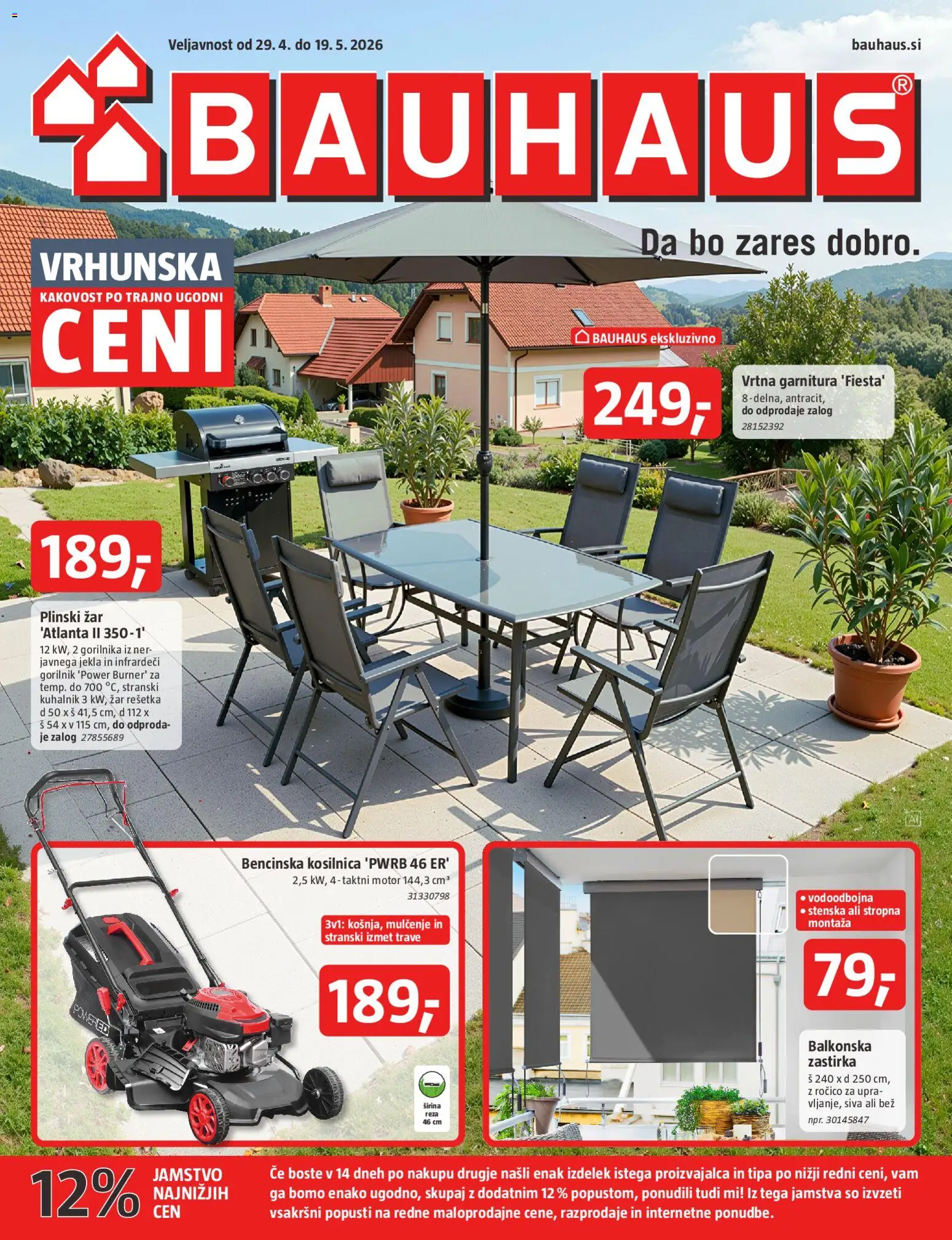 Novi Bauhaus katalog ponudbe – veljaven od 29.04.2026 | Stran: 1 | Izdelki: Plinski žar, Zar, Zastirka, Balkonska zastirka