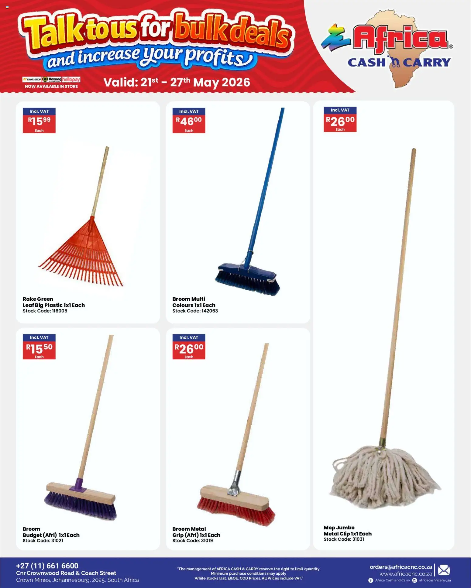 New Africa Cash & Carry catalogue – valid from 21.05.2026 | Page: 47 | Products: Broom, Mop, Stock