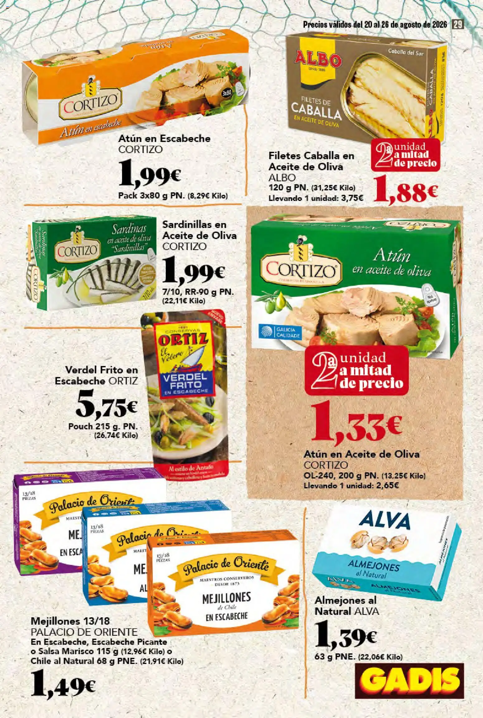 Gadis folleto │ válido desde el 20/08/2026 | Página: 29 | Productos: Sardinillas, Aceite, Aceite de oliva, Sardinas