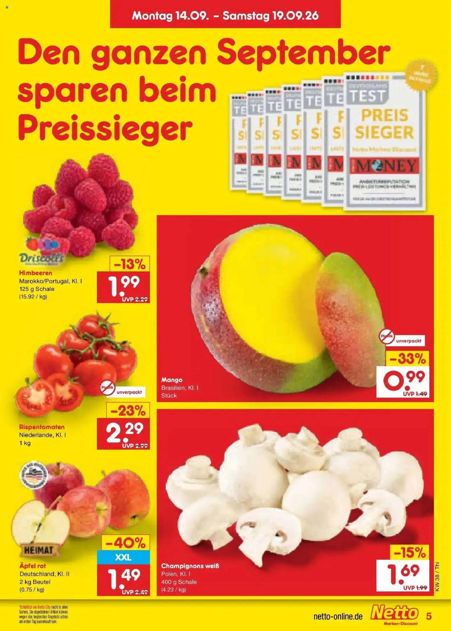 Netto Marken-Discount Prospekt Thiendorf – gültig ab 14.09.2026 | Seite: 7 | Produkte: Himbeeren, Äpfel, Champignons, Mango