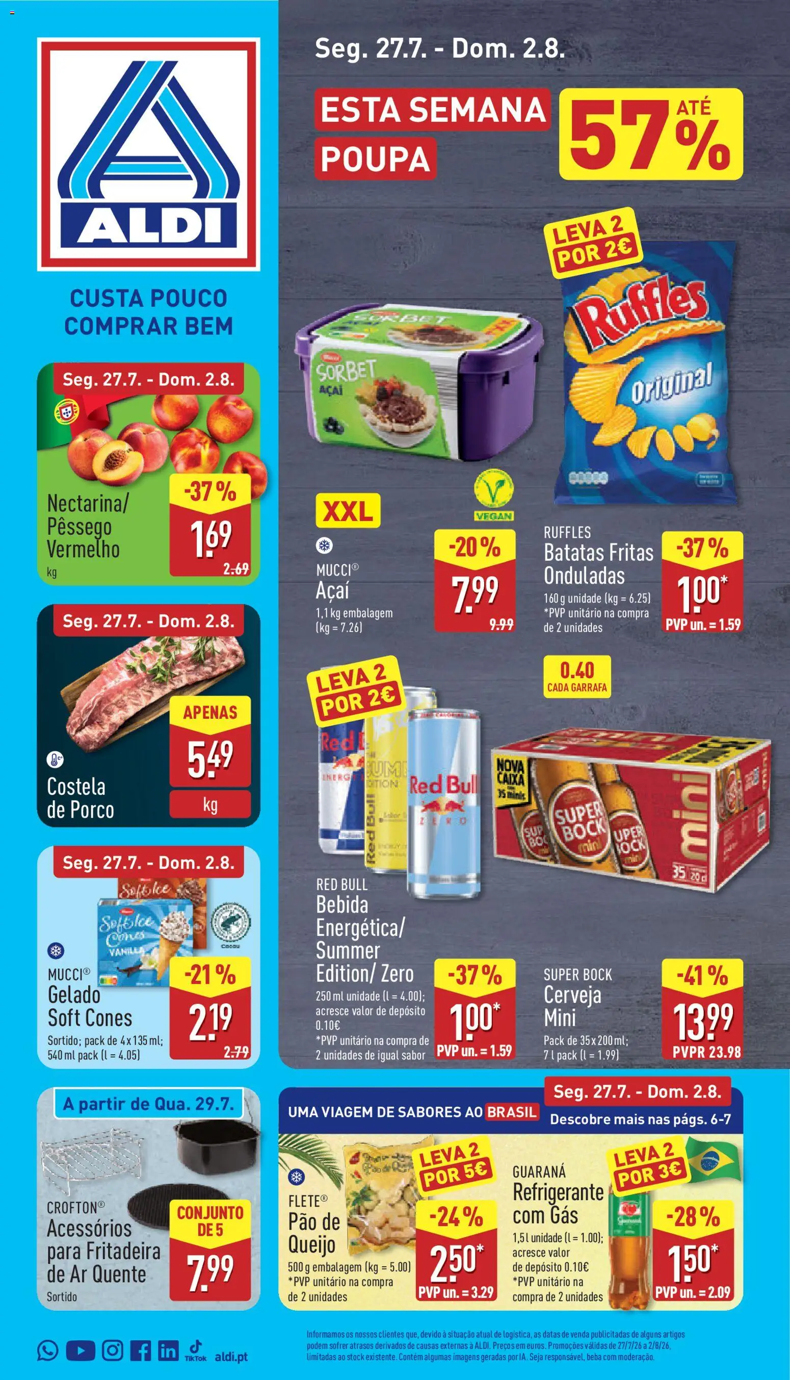 Aldi folheto │ válido de 27/07/2026 | Página: 1 | Produtos: Açai, Caixa, Queijo, Batatas fritas