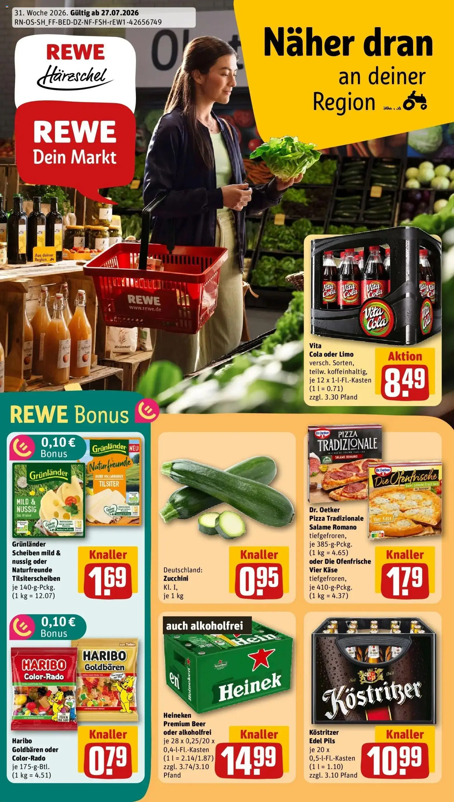 Rewe Prospekt Leipzig – gültig ab 27.07.2026 | Seite: 1 | Produkte: Käse, Fisch, Grunlander, Pizza