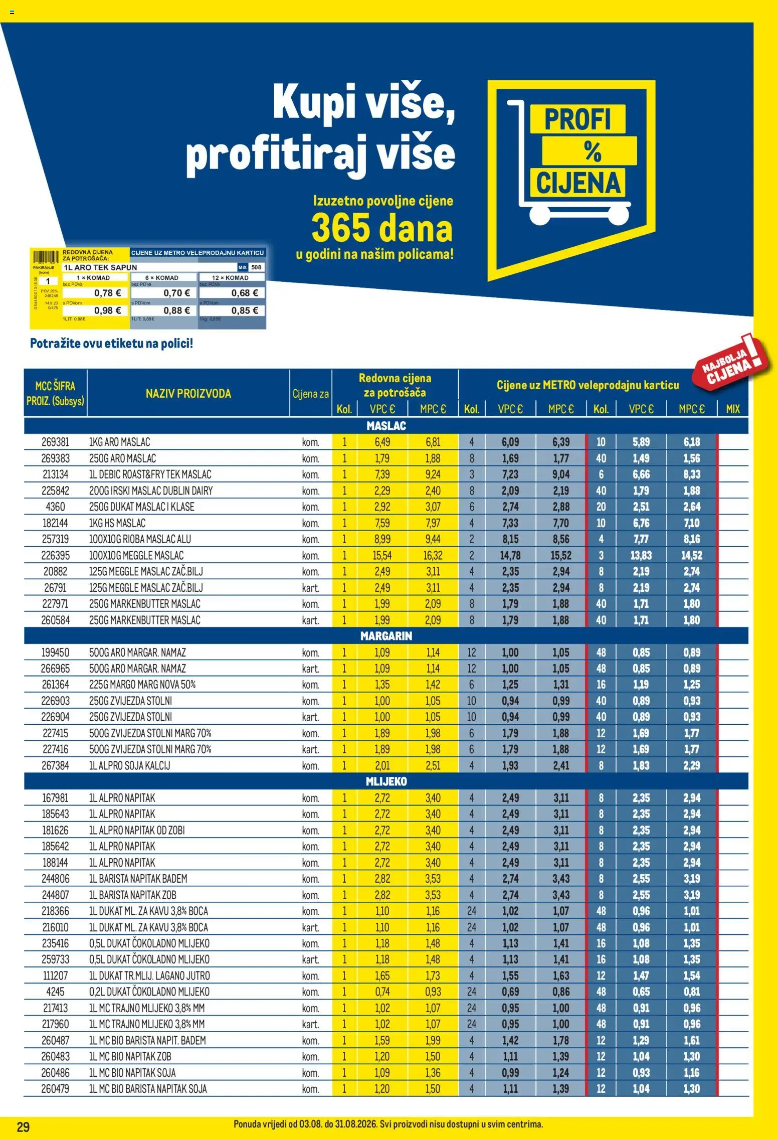 Metro katalog | vrijedi od 03.08.2026 | Stranica: 29 | Proizvodi: Mlijeko, Trajno mlijeko, Badem, Namaz