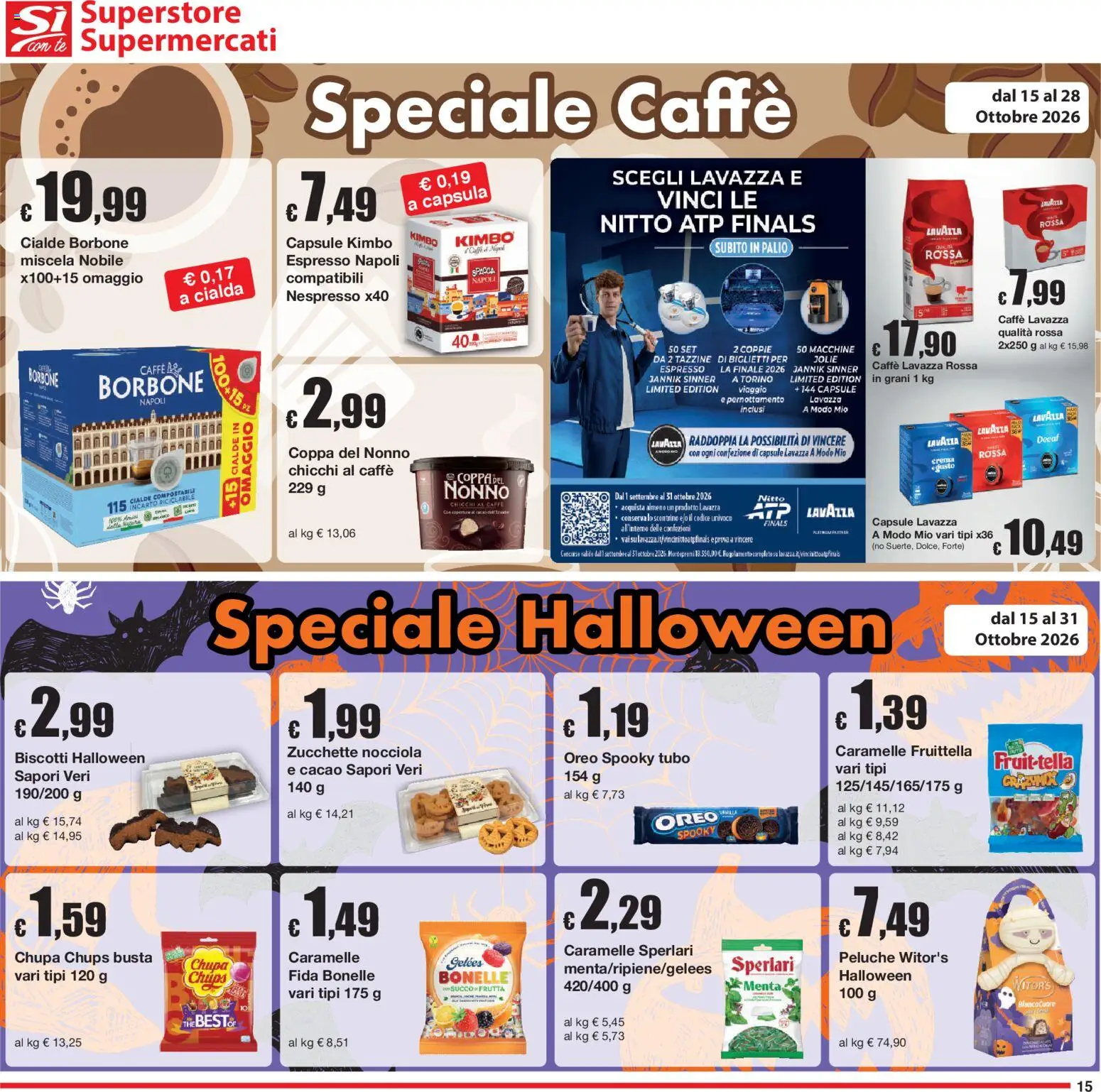 Volantino Sì con Te del 15/10/2026 | Pagina: 15 | Prodotti: Peluche, Cacao, Lavazza, Cialda