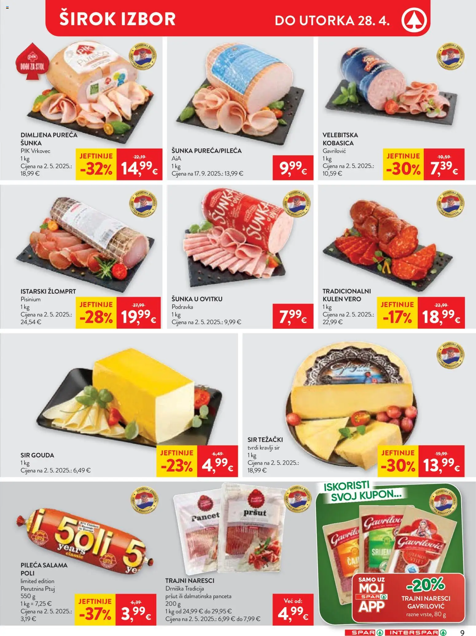 Spar katalog | vrijedi od 22.04.2026 | Stranica: 9 | Proizvodi: Sir, Šunka, Perutnina Ptuj, Panceta