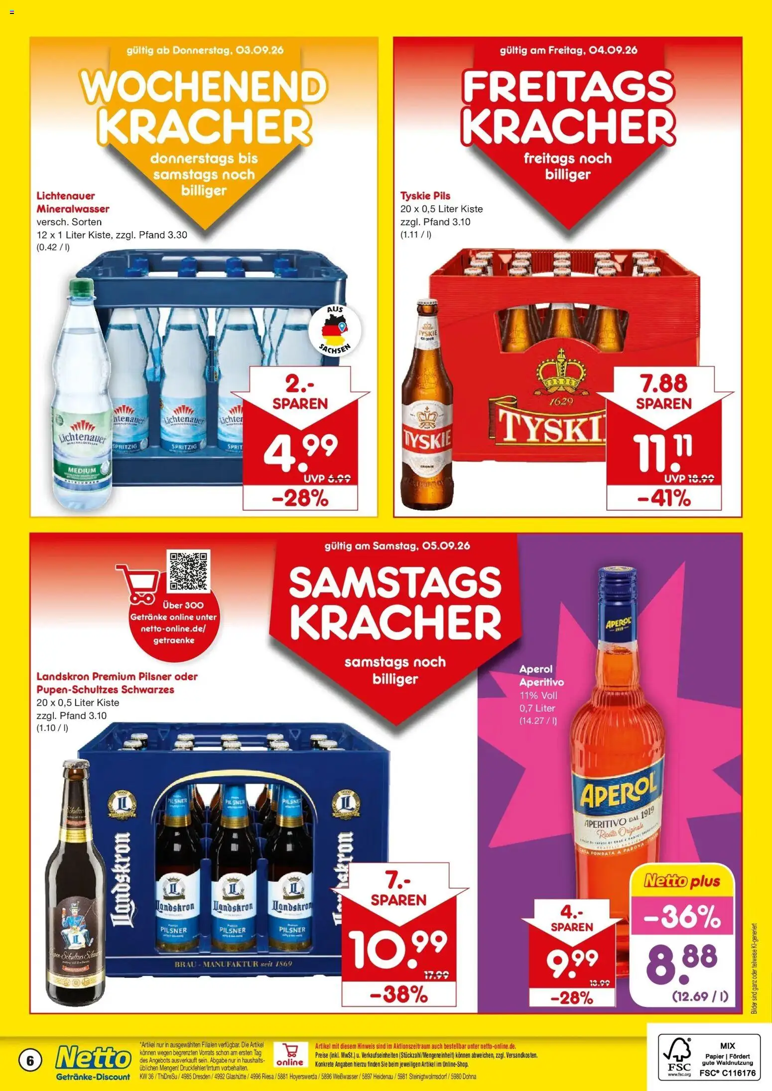 Netto Marken-Discount Prospekt Dohna – gültig ab 31.08.2026 | Seite: 6 | Produkte: Tyskie, Pils, Bilder, Aperol