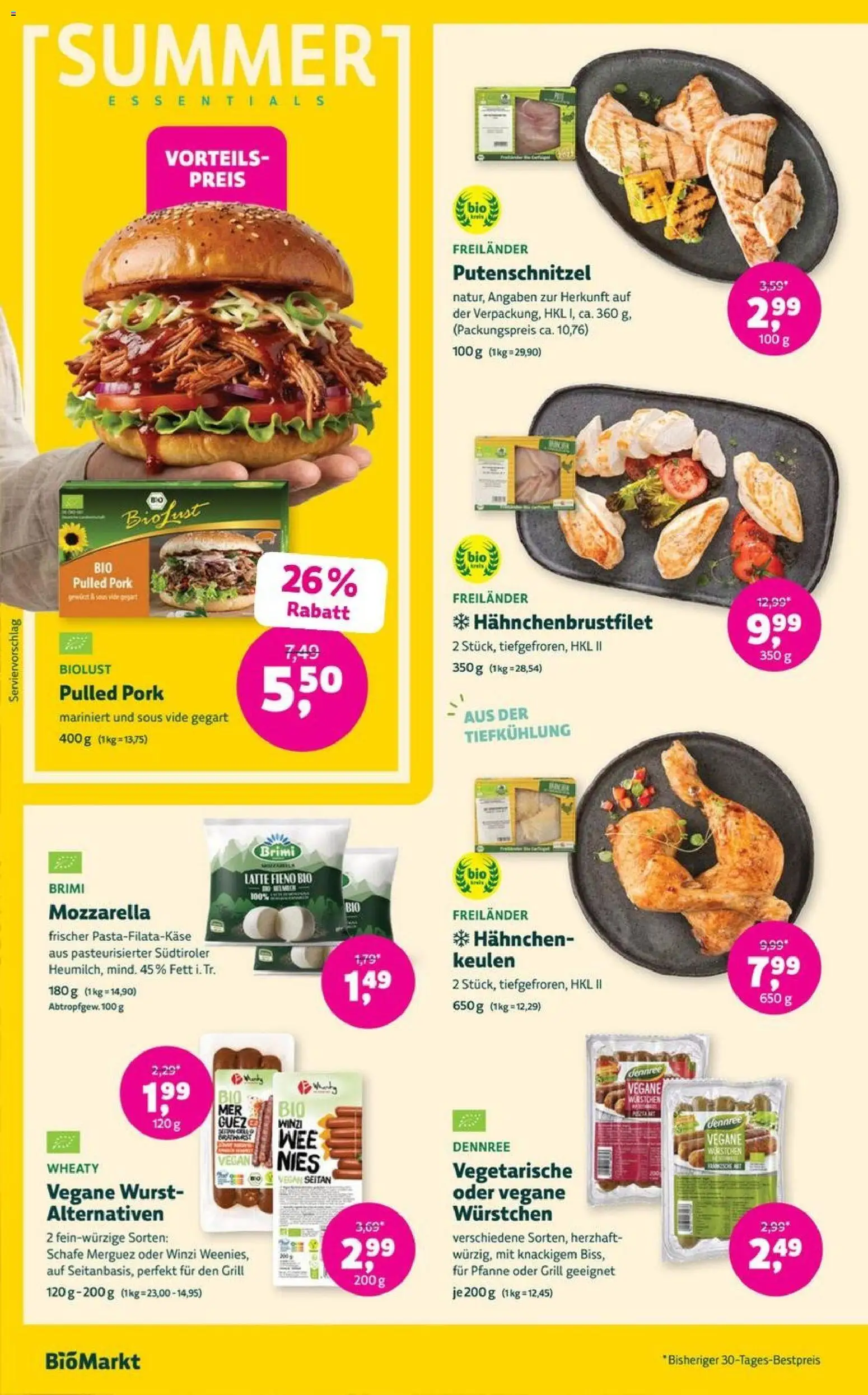 BioMarkt Prospekt – gültig ab 01.07.2026 | Seite: 8 | Produkte: Grill, Mozzarella, Putenschnitzel, Wurst