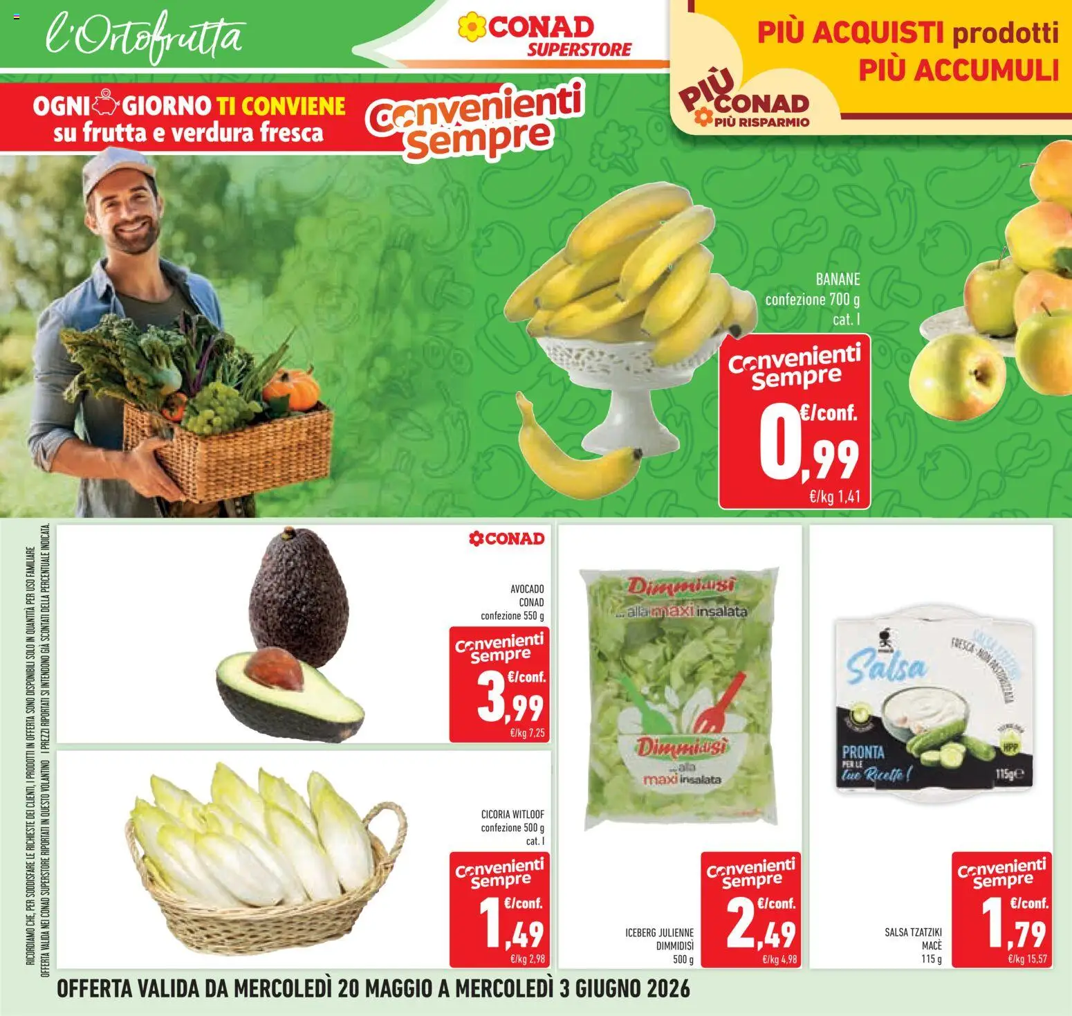 Volantino Conad del 20.05.2026 | Pagina: 18 | Prodotti: Banane, Insalata, Frutta, Salsa