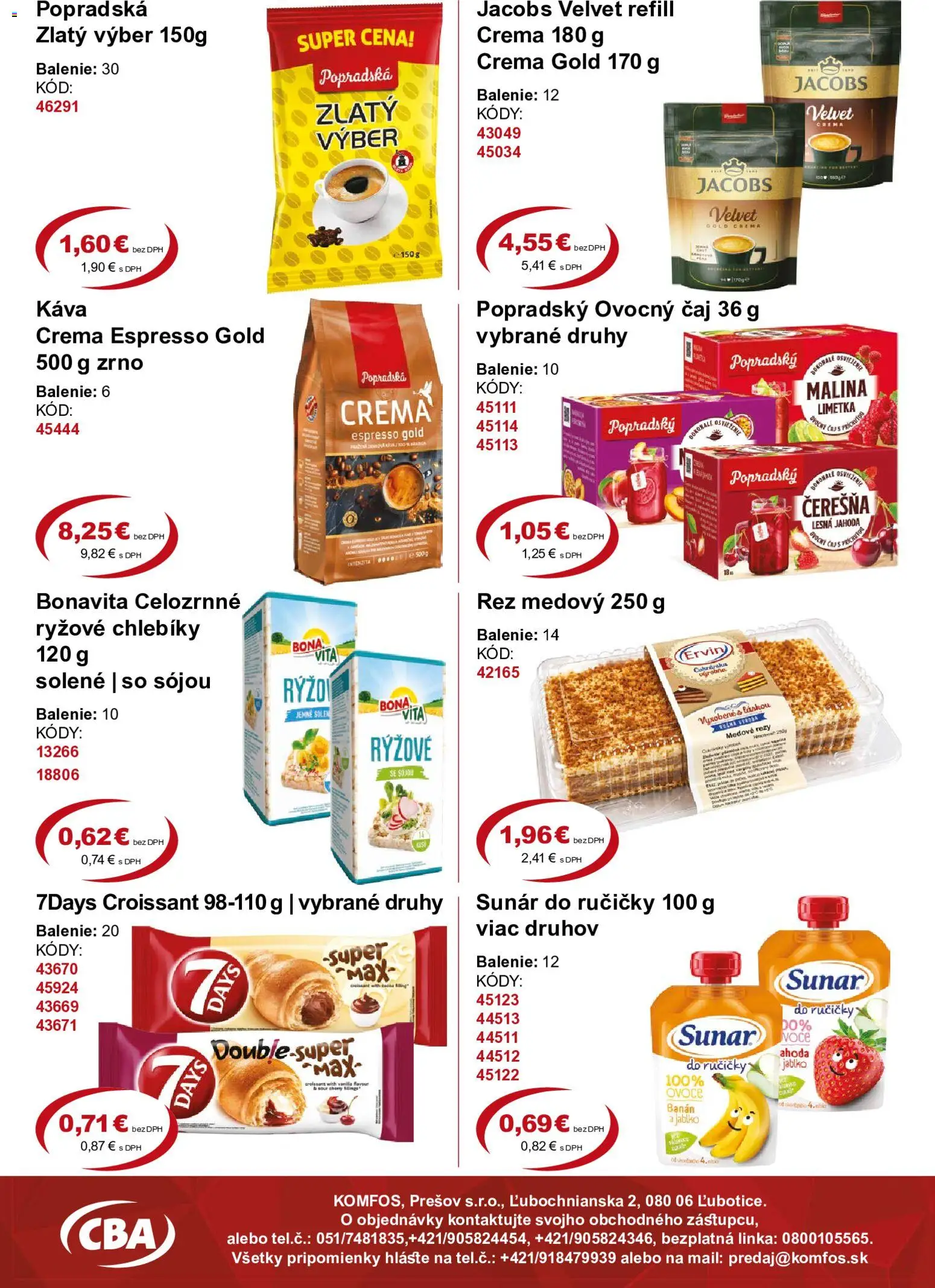 Nové CBA Komfos akcie – leták je platný od 21.08.2026 | Strana: 6 | Produkty: Káva, Croissant, Sunar, Ovocný čaj