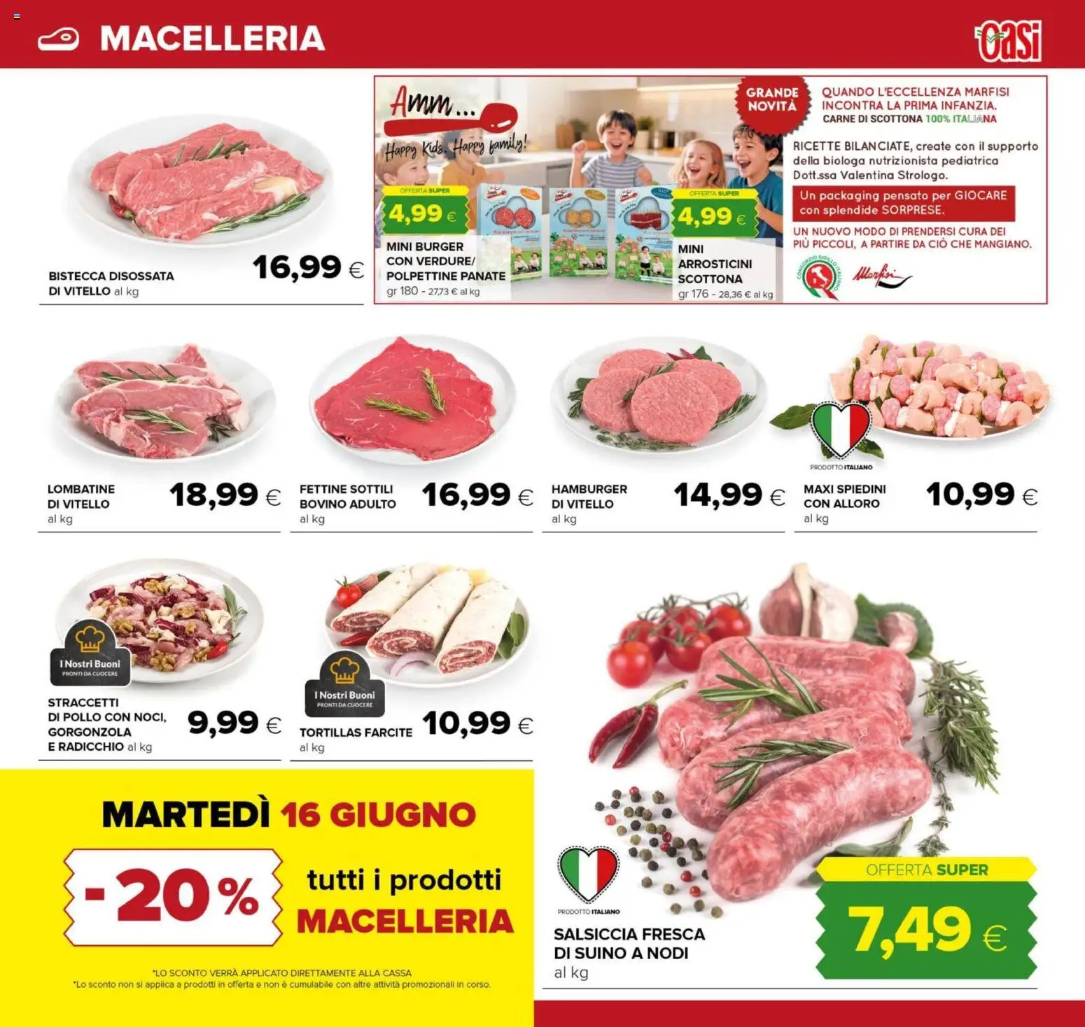 Volantino Oasi del 04.06.2026 | Pagina: 9 | Prodotti: Salsiccia, Tortillas, Hamburger, Spiedini
