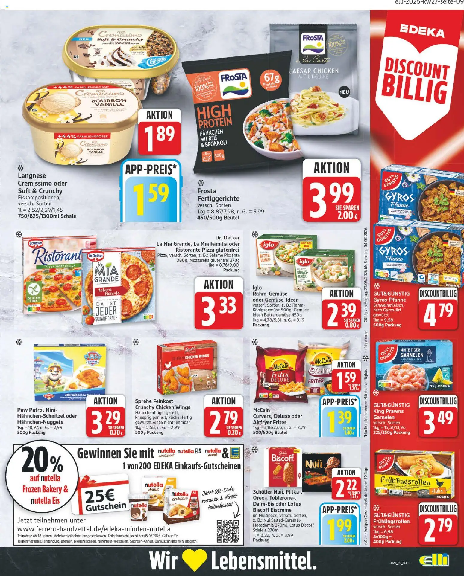 Elli Markt Prospekt Erwitte – gültig ab 29.06.2026 | Seite: 9 | Produkte: Cremissimo, Milka, Nutella, Fertiggerichte