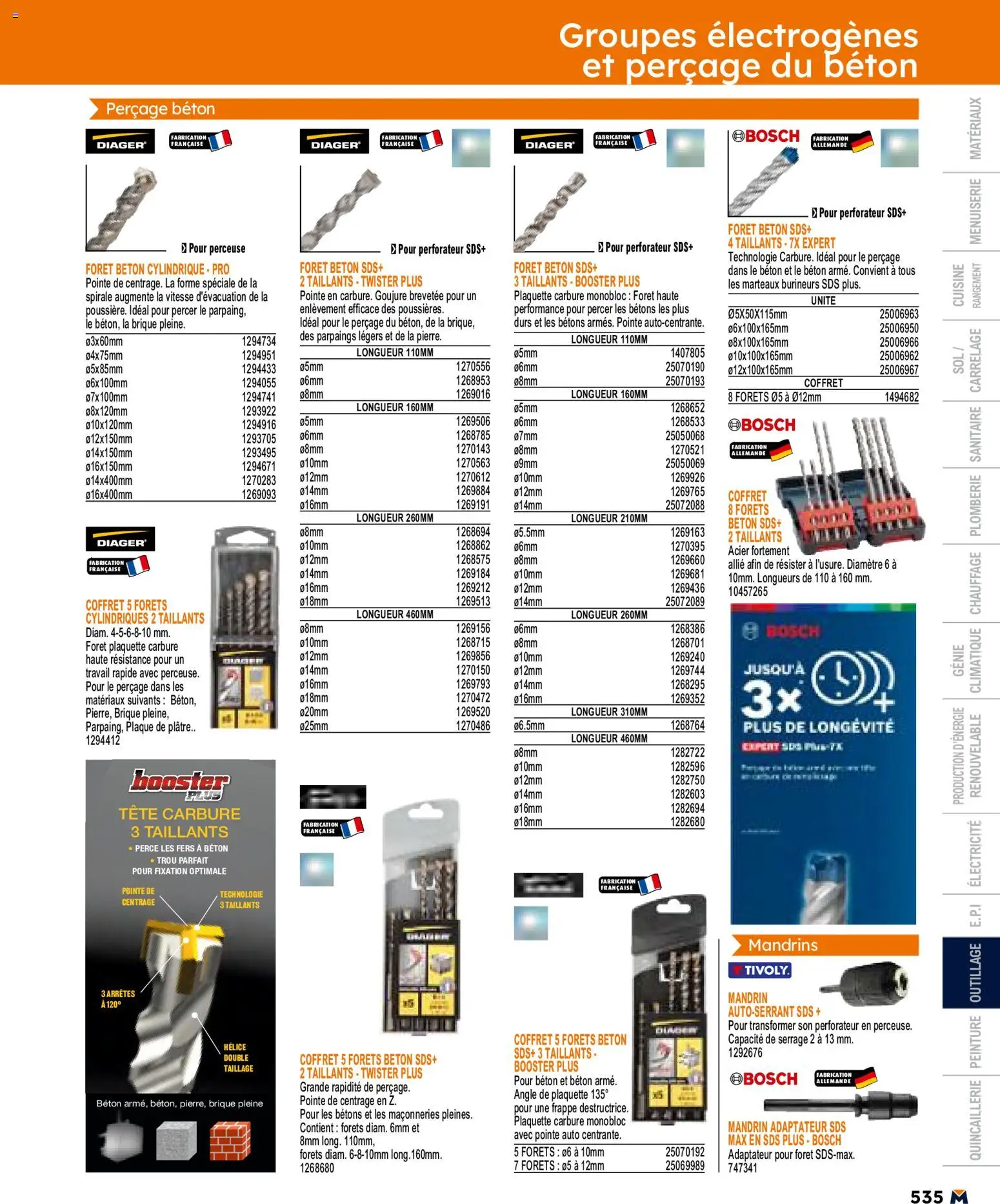 {H1} | Page: 535 | Produits: Perceuse, Adaptateur, Plâtre