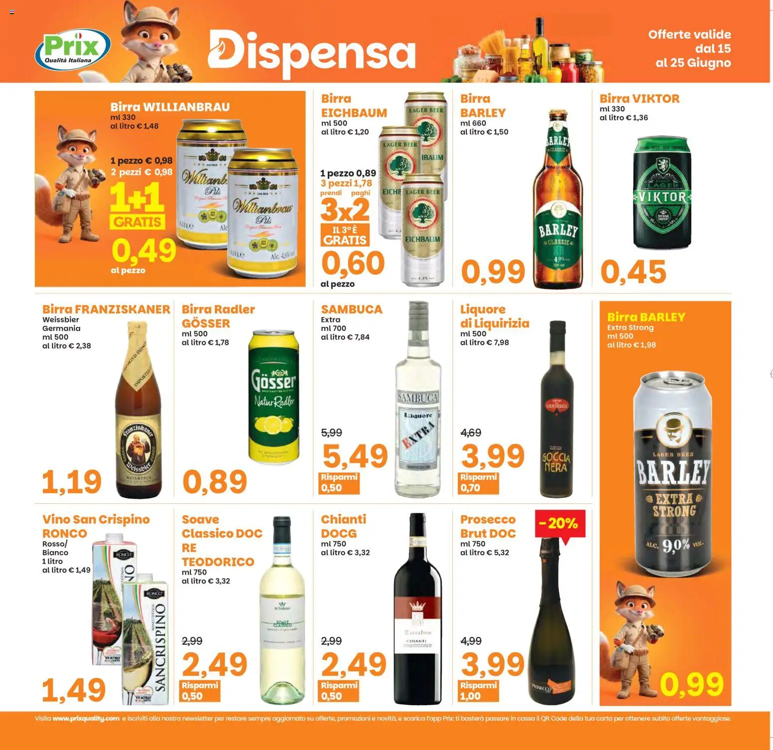 Volantino Prix del 15.06.2026 | Pagina: 19 | Prodotti: Birra, Prosecco, Vino, Liquore