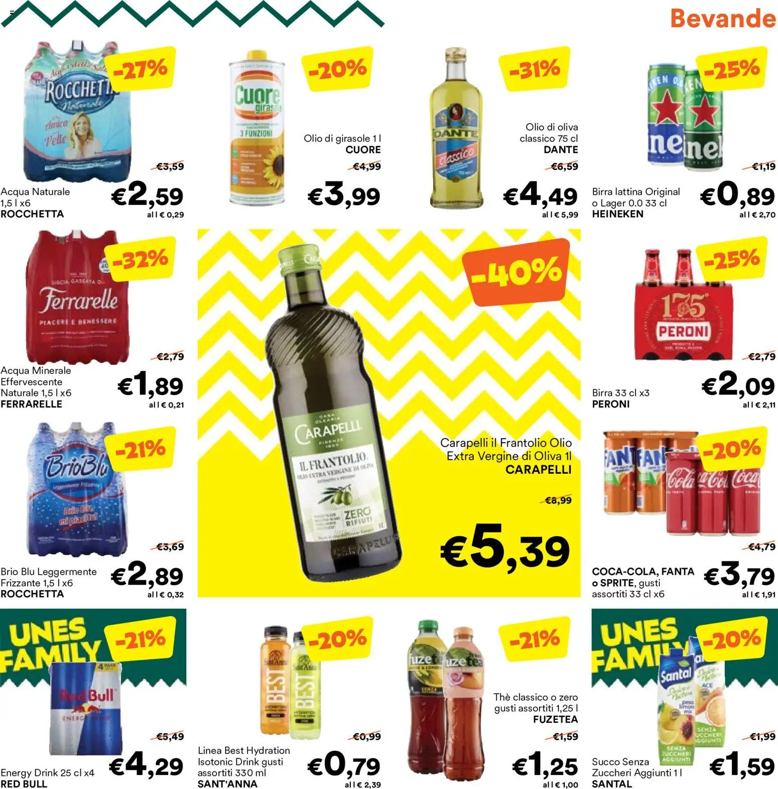 Volantino Unes del 12/08/2026 | Pagina: 9 | Prodotti: Bevande, Olio, Acqua naturale, Red Bull