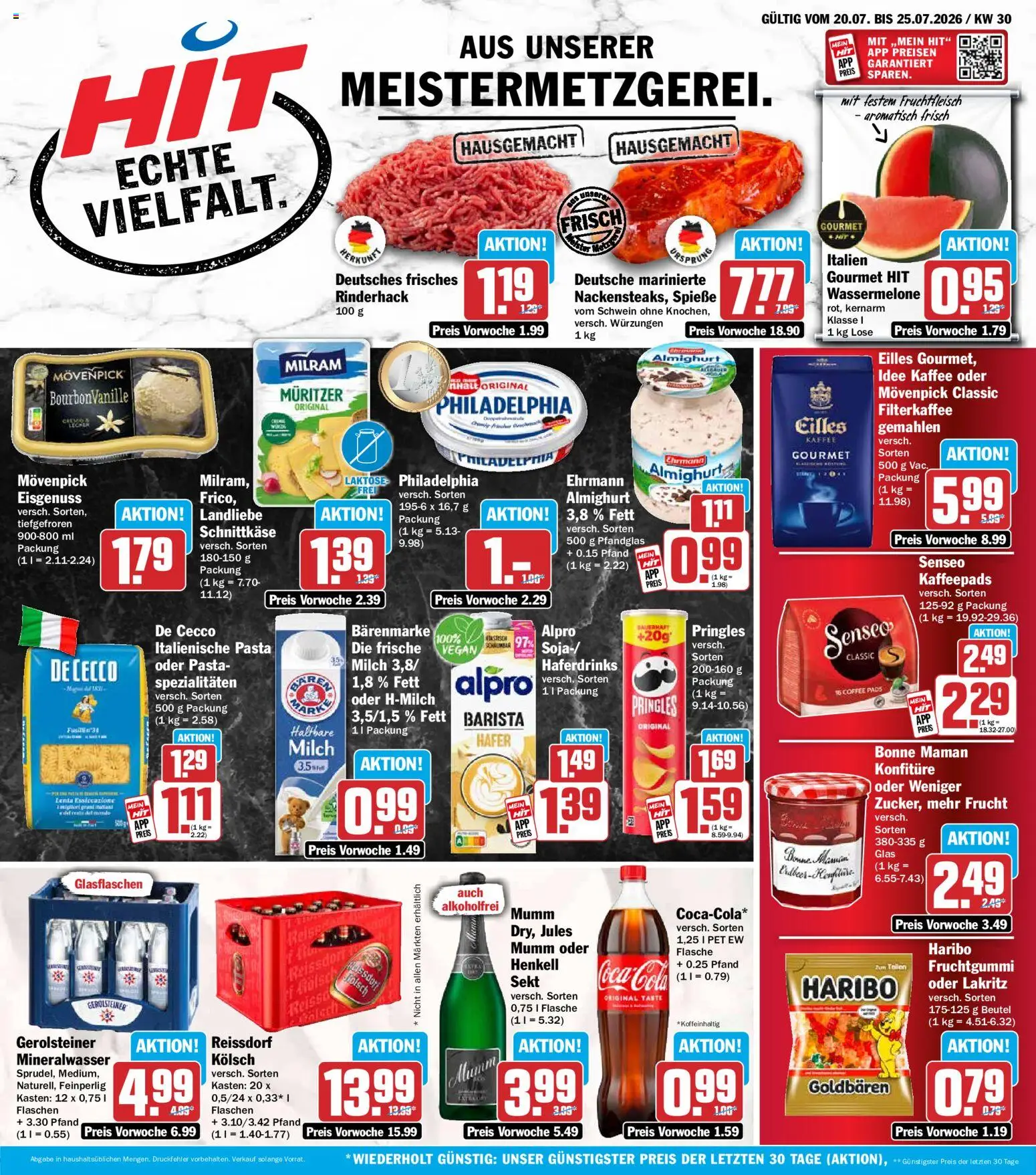 HIT Prospekt – gültig ab 20.07.2026 | Seite: 1 | Produkte: Coca cola, Spieße, Mineralwasser, Wassermelone