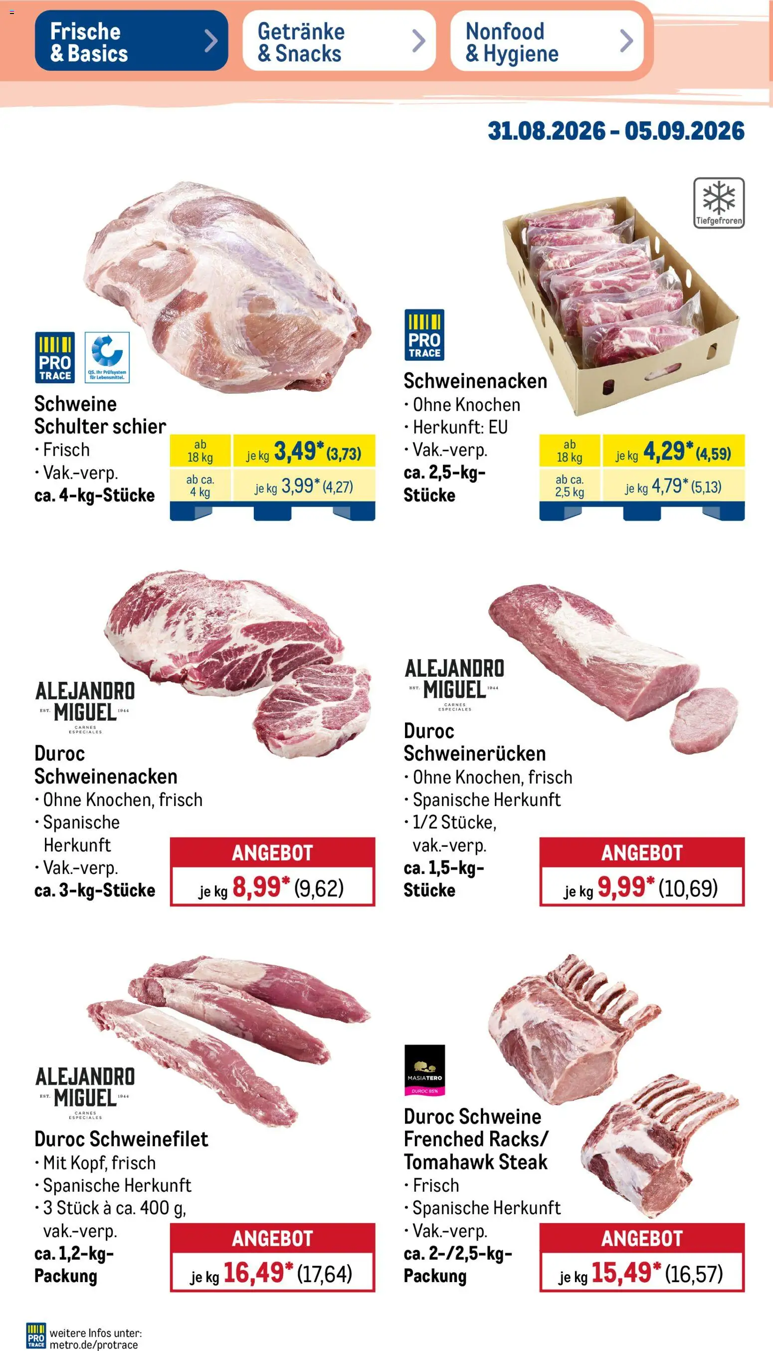 Metro Prospekt – gültig ab 31.08.2026 | Seite: 4 | Produkte: Schweinenacken, Schweinefilet, Schweinerucken, Steak