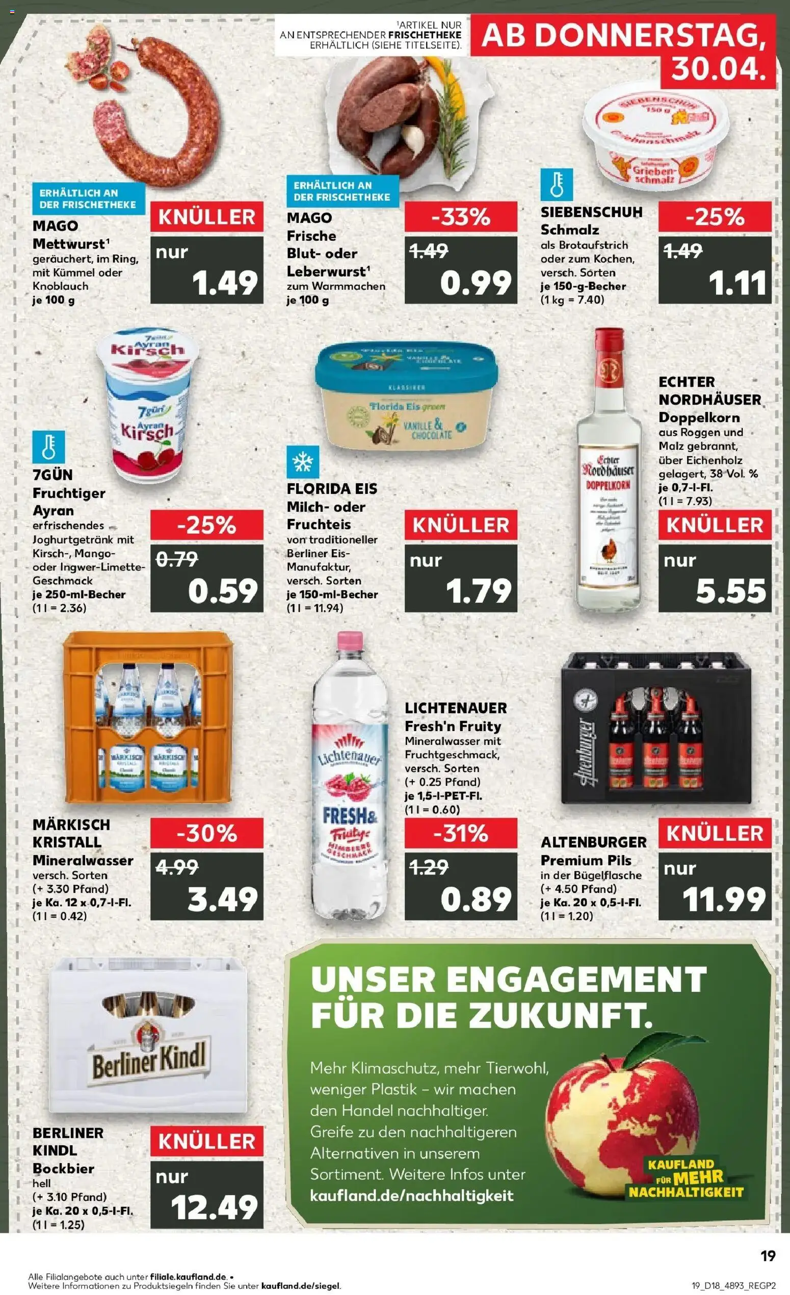 Kaufland Prospekt Zossen	 – gültig ab 30.04.2026 | Seite: 19 | Produkte: Berliner, Pils, Mineralwasser, Eis