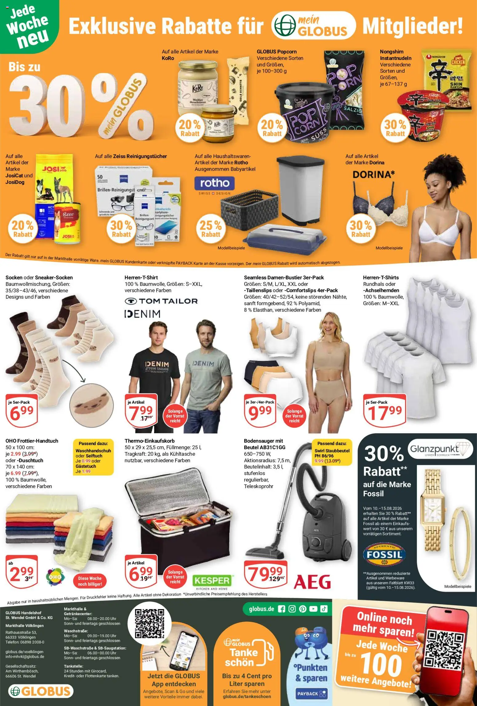 Globus Prospekt Völklingen – gültig ab 10.08.2026 | Seite: 30 | Produkte: Socken, Popcorn, Kühltasche, Uhr