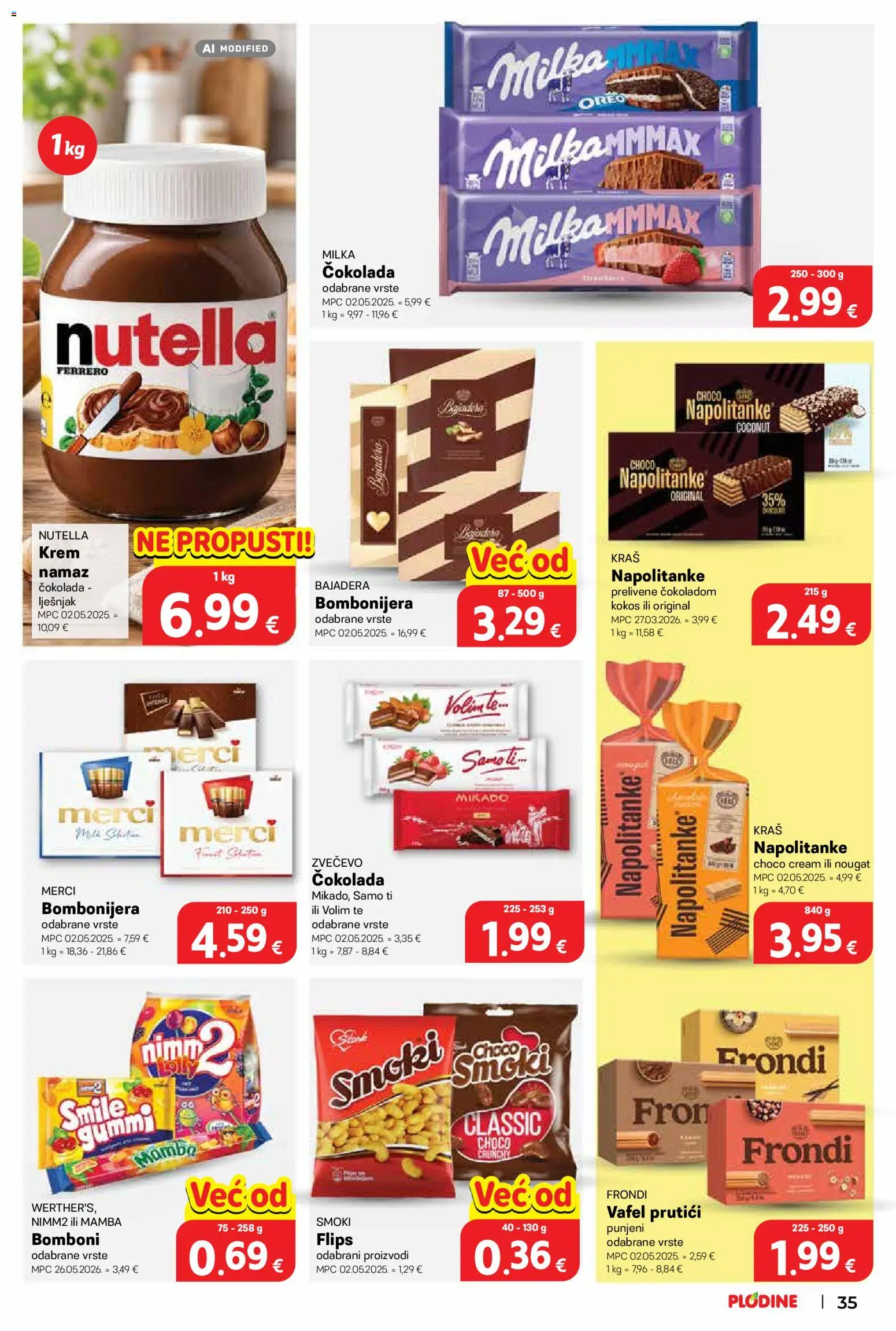 Plodine katalog | vrijedi od 12.08.2026 | Stranica: 35 | Proizvodi: Chips, Bomboni, Napolitanke, Milka