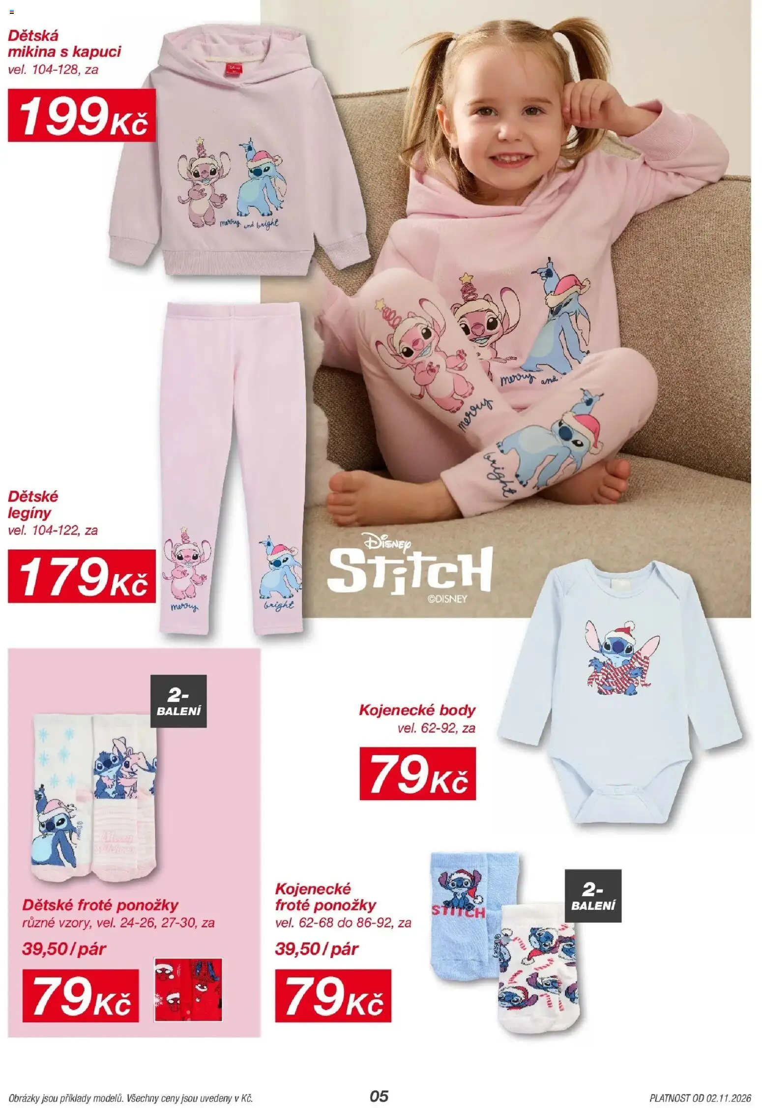 KIK leták 30.10.2026 - Leták příští týden | Strana: 5 | Produkty: Mikina, Dětské legíny, Body, Stitch