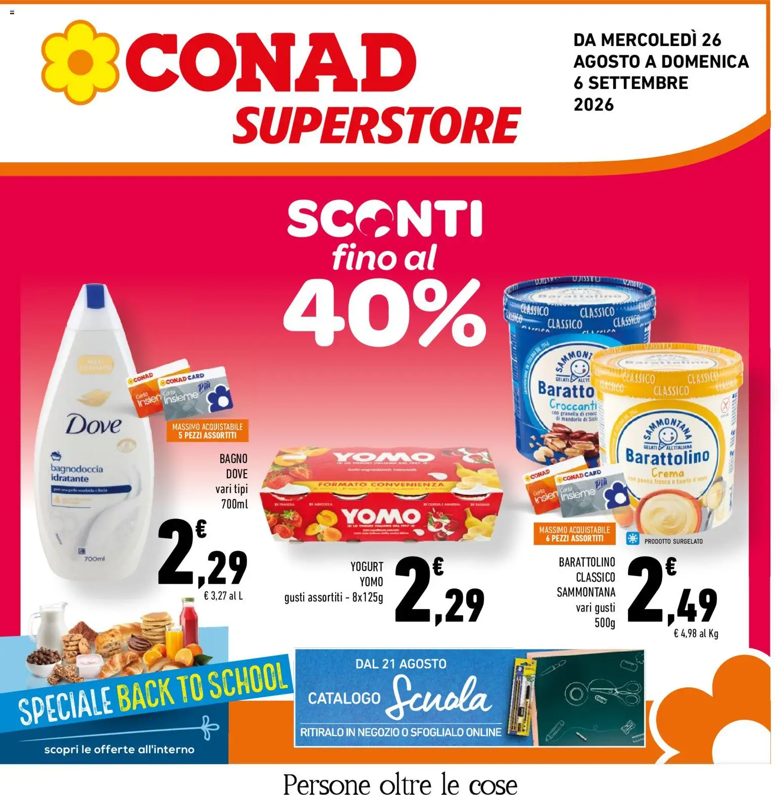 Volantino Conad del 26/08/2026 | Pagina: 1 | Prodotti: Bagnoschiuma, Panna, Mandorle, Bagno