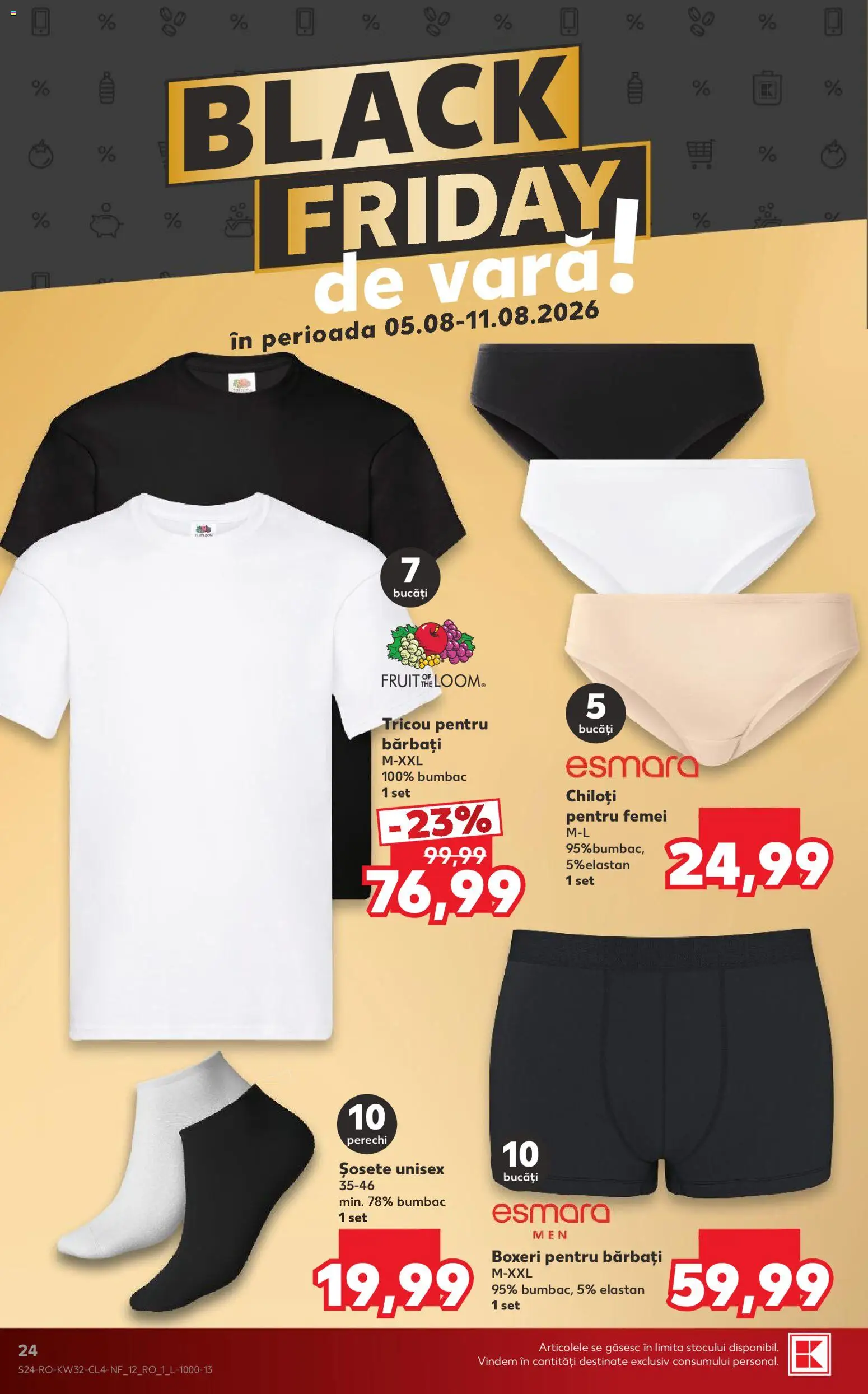 Noul catalog Kaufland – valabil de la 05.08.2026 | Pagină: 24 | Produse: Tricou, Chiloți, Șosete, Boxeri